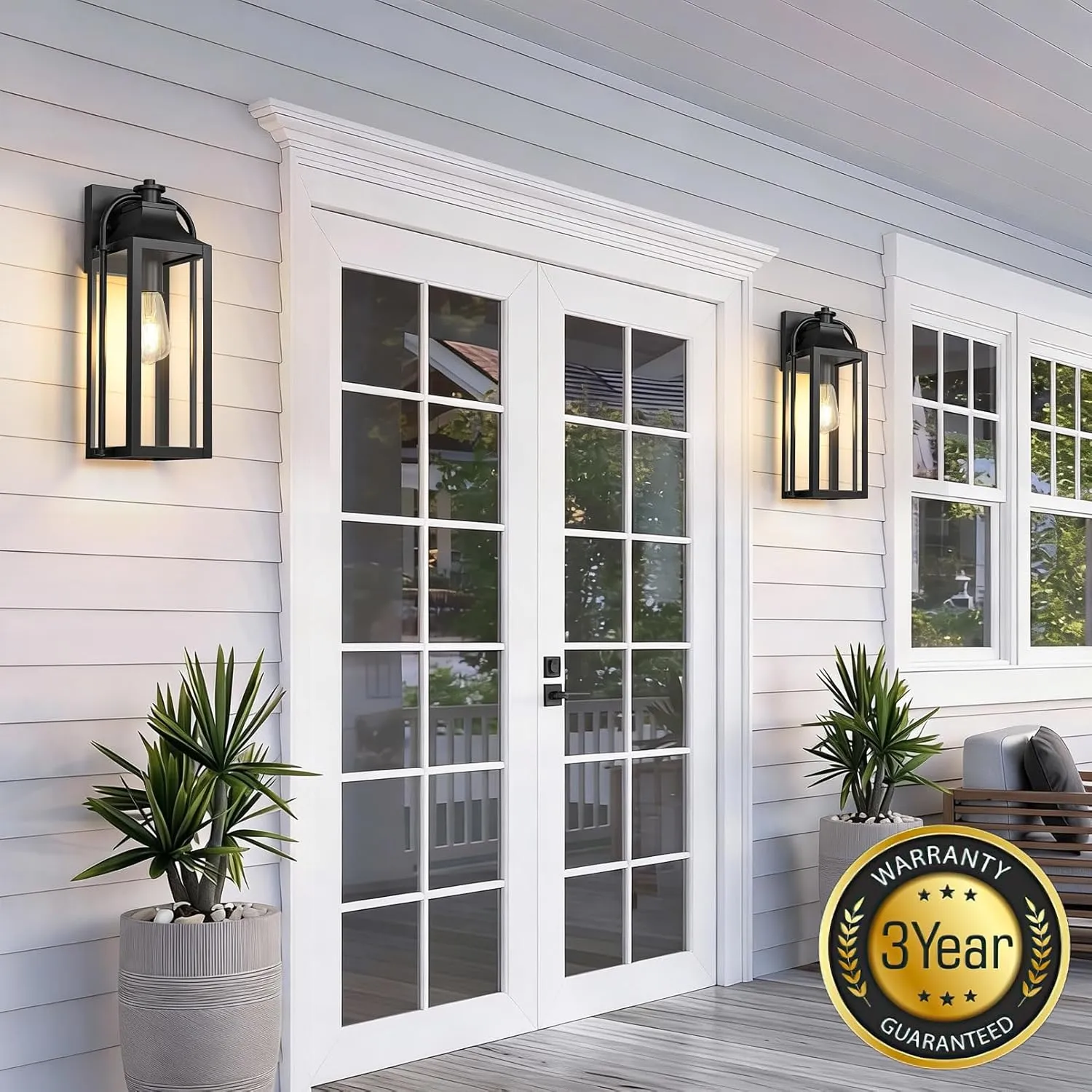 B06165P-S-2PUS B06165P 2 Packs Outdoor Wall Lights - 15" Outdoor Wall Sconces Set of Two, Black Modern Waterproof Exterior Lighting Fixtures, Front Porch Lantern Outside for House Patio Garage (Bulbs Not Included) - Image 3
