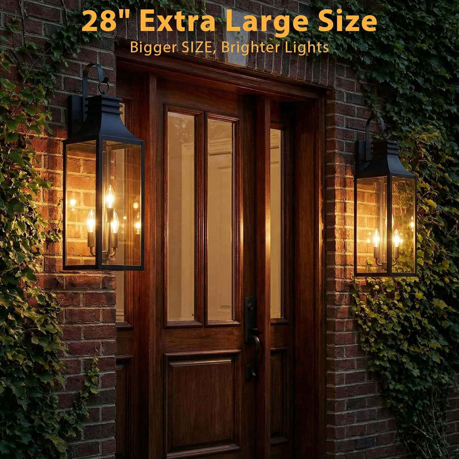 B0920-BIG-2P-BUS B08056P 28" Large Outdoor Wall Lights 2 Pack, 3-Light Black Exterior Sconces with Clear Glass, Extra Tall Waterproof Porch Lanterns, Aluminum Alloy Fixtures for Front Door Garage, E12 Socket - Image 8