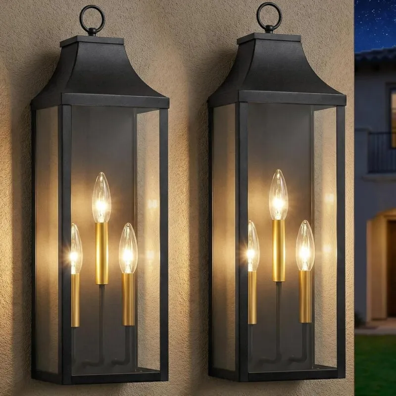 0926-BIG-2PUS B08057P 2-Pack 24" Large Outdoor Wall Lights,E12 Black Exterior Light Fixture Wall Mount, Farmhouse Porch Lights Outdoor Wall Lantern with Clear Glass, Waterproof Outside Sconce Lights for House Garage