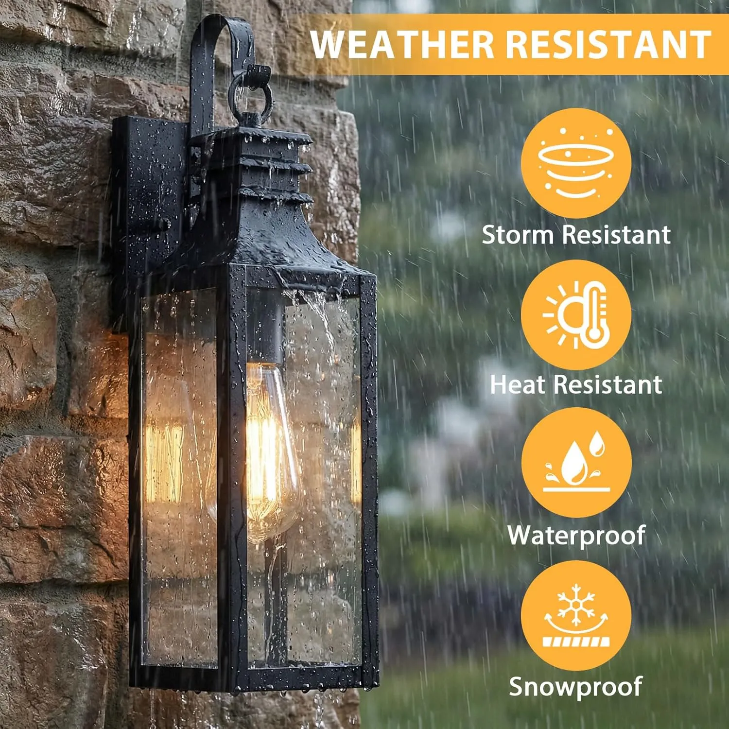B0920-S-2P-BUS B05101P 18" Outdoor Wall Lights 2-Pack, Black Modern Exterior Sconces with Clear Glass, Waterproof Aluminum Porch Lighting Fixtures, E26 Medium Base Lantern for House Garage Patio Front Decor - Image 7