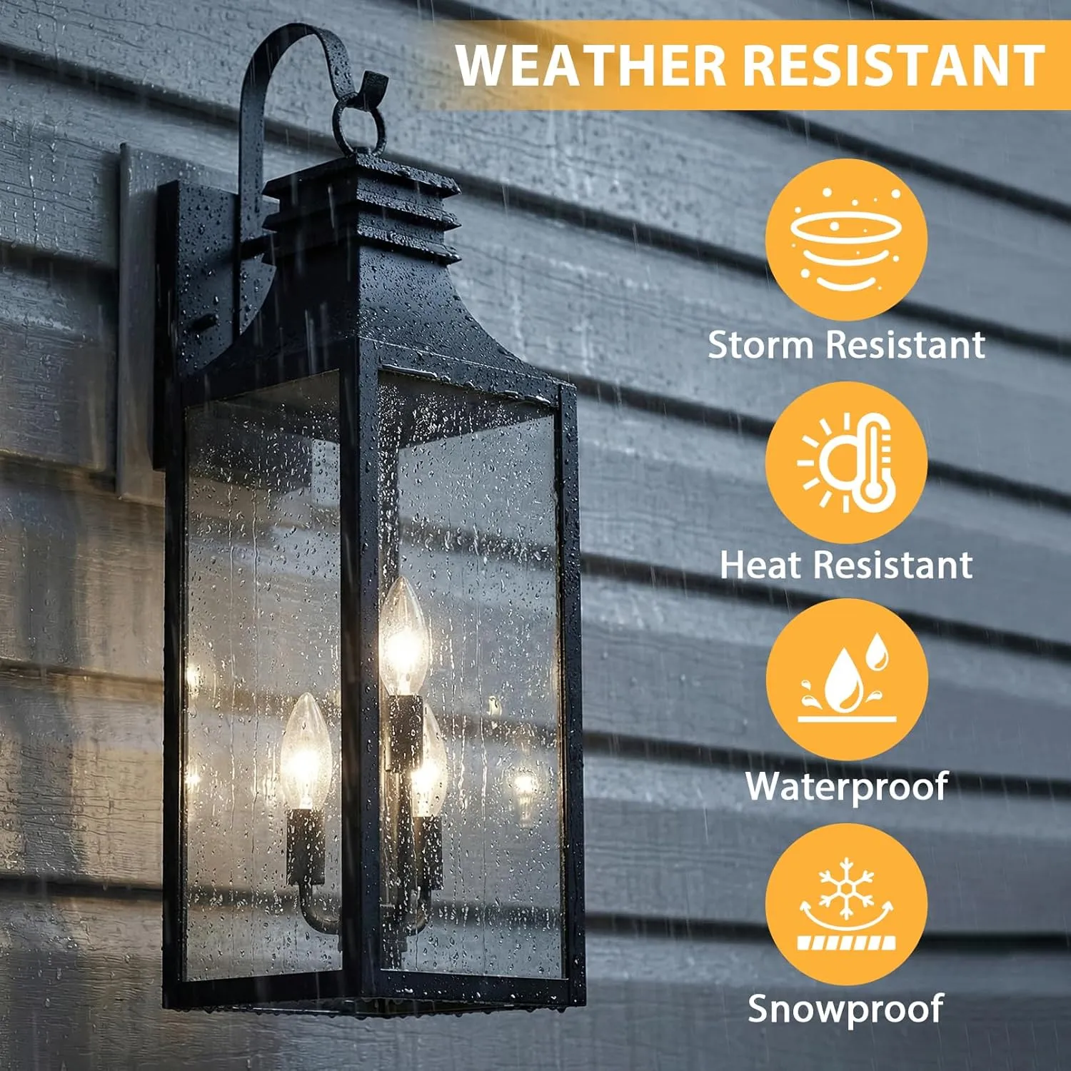 B0920-BIG-2P-BUS B08056P 28" Large Outdoor Wall Lights 2 Pack, 3-Light Black Exterior Sconces with Clear Glass, Extra Tall Waterproof Porch Lanterns, Aluminum Alloy Fixtures for Front Door Garage, E12 Socket - Image 2
