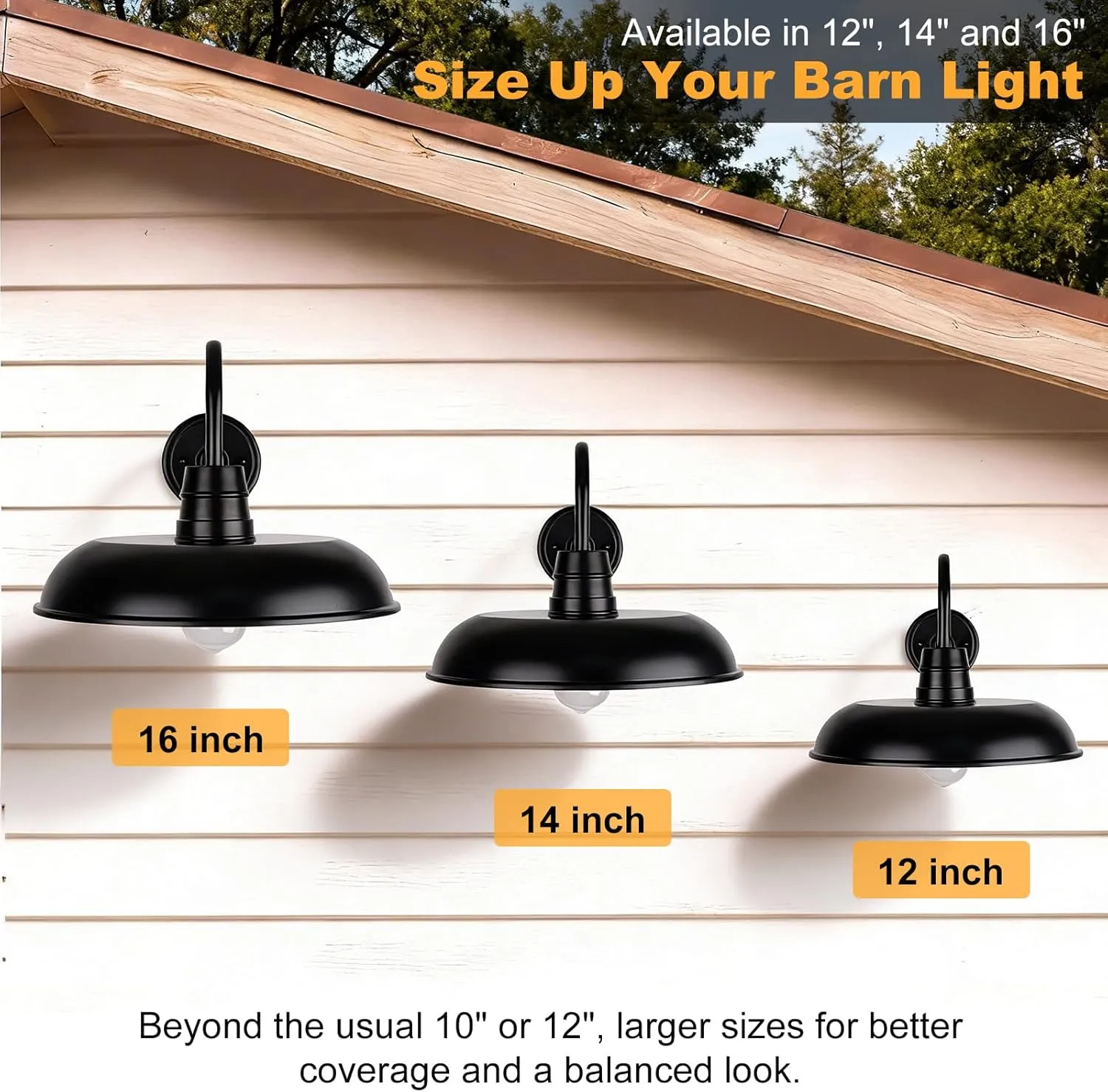 B12027P 2 Packs Farmhouse Barn Gooseneck Light Fixture, 12inch Outdoor Barn Lights for House, Black Exterior Wall Mount Lighting, Waterproof Industrial Porch Sconces for Garage Front Door Patio Shed - Image 7