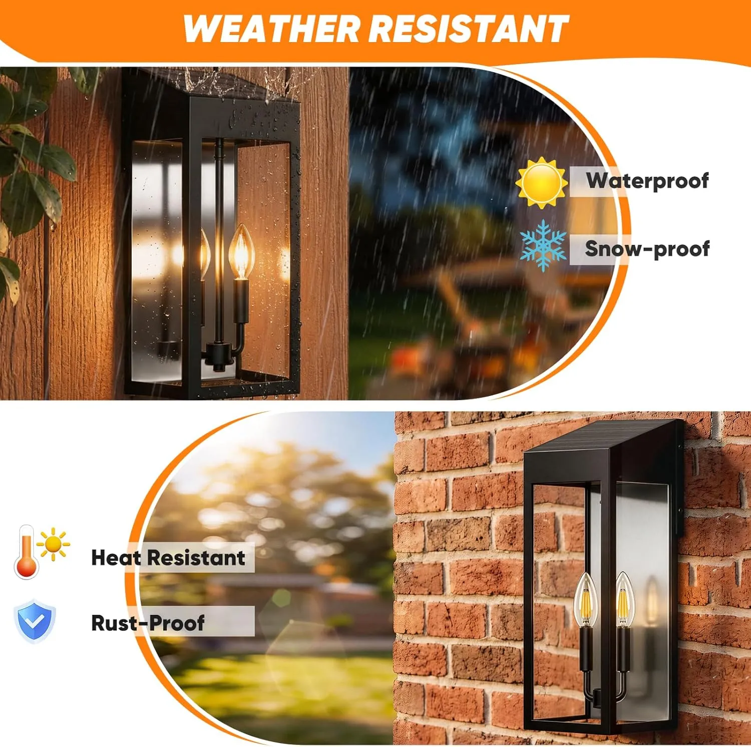 B08061PT Extra Large Solar Wall Lights Outdoor, 20 Inch Dusk to Dawn Outdoor Lights for House IP65 Waterproof, Black Exterior Lights with Tempered Glass Patio Coach Light, Included E12 Bulbs×4 - Image 3
