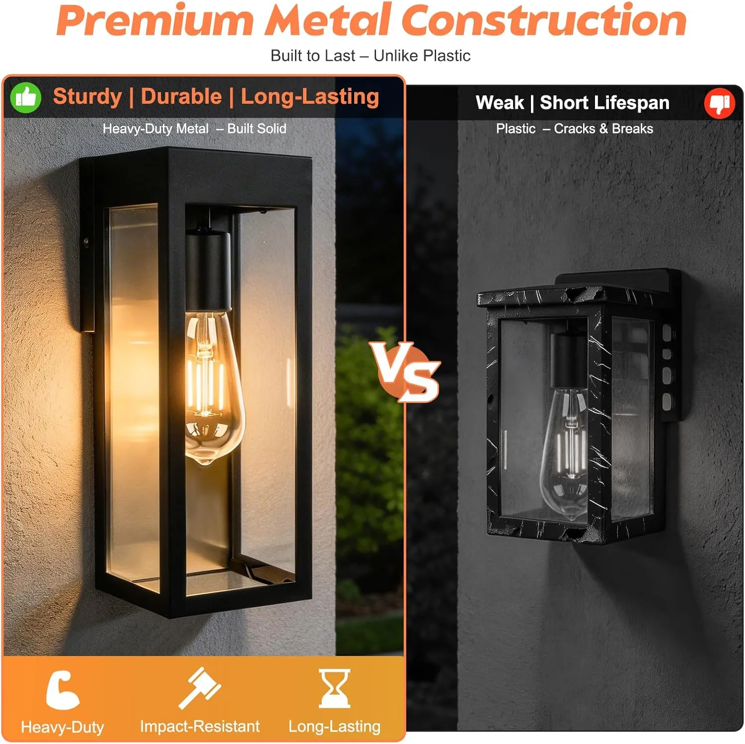 B04080PT 2-Pack Solar Wall Lights with Replaceable Bulb, Outdoor Solar-Powered Lantern with Dusk-to-Dawn Sensor, LED Sconce Metal Exterior for Front Porch, Security Lamps for Patio Fence Garage, Bulbs Included - Image 6
