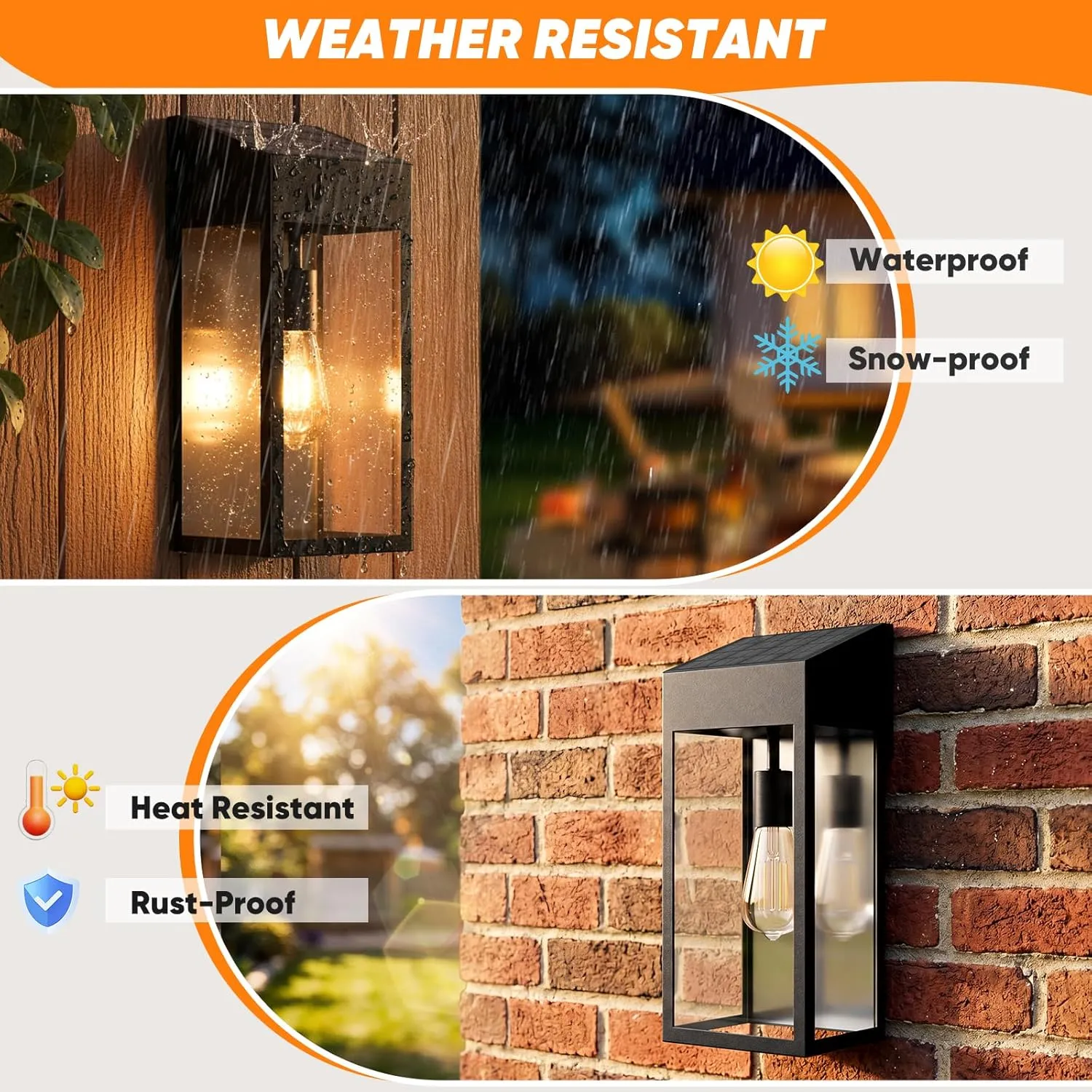 B06176PT 2PK Large Solar Porch Lights Outdoor Included E26 Bulbs, 15” Dusk to Dawn Outdoor Lighting IP65 Waterproof Modern Black Exterior Light Fixtures Solar for Garage Courtyard Patio, 3000K - Image 6