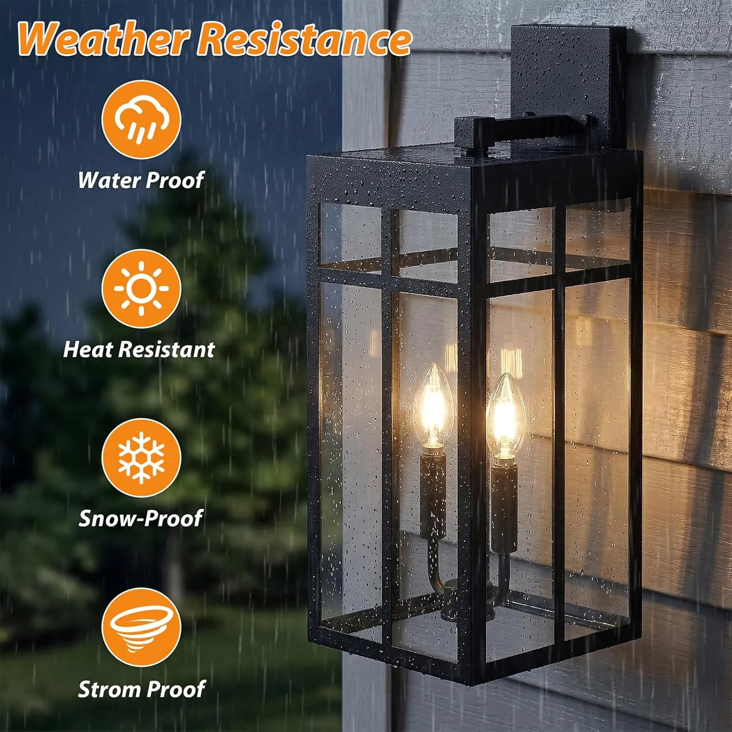 B08059PT 2 Pack Solar Outdoor Wall Lights, 21" Large Dusk to Dawn Exterior Lighting Fixtures, Black Porch Light Lantern Wall Mount, Waterproof Modern Outside Light, Solar Powered for House Patio Garage - Image 3