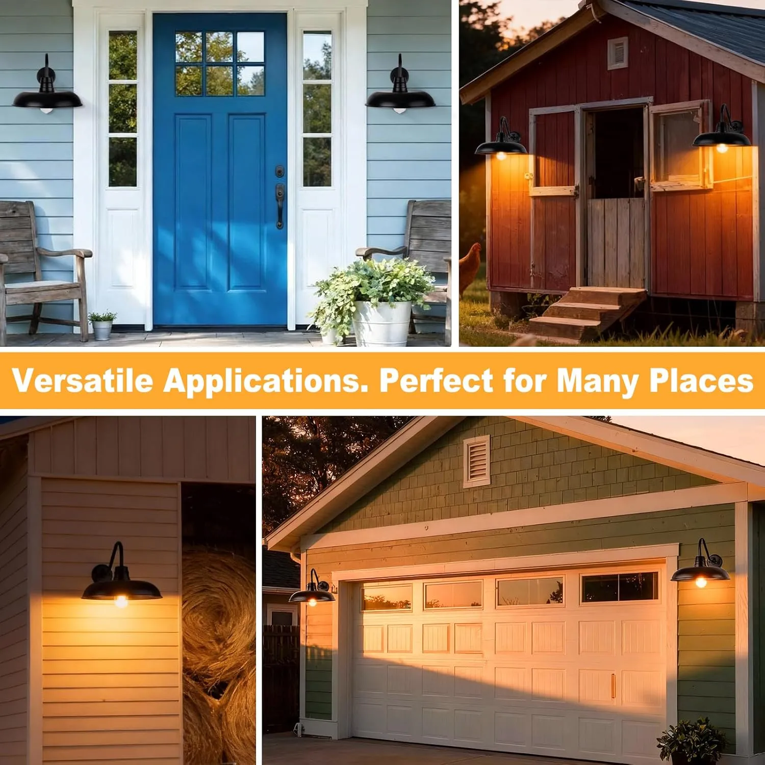 B12027P 2 Packs Farmhouse Barn Gooseneck Light Fixture, 12inch Outdoor Barn Lights for House, Black Exterior Wall Mount Lighting, Waterproof Industrial Porch Sconces for Garage Front Door Patio Shed - Image 5