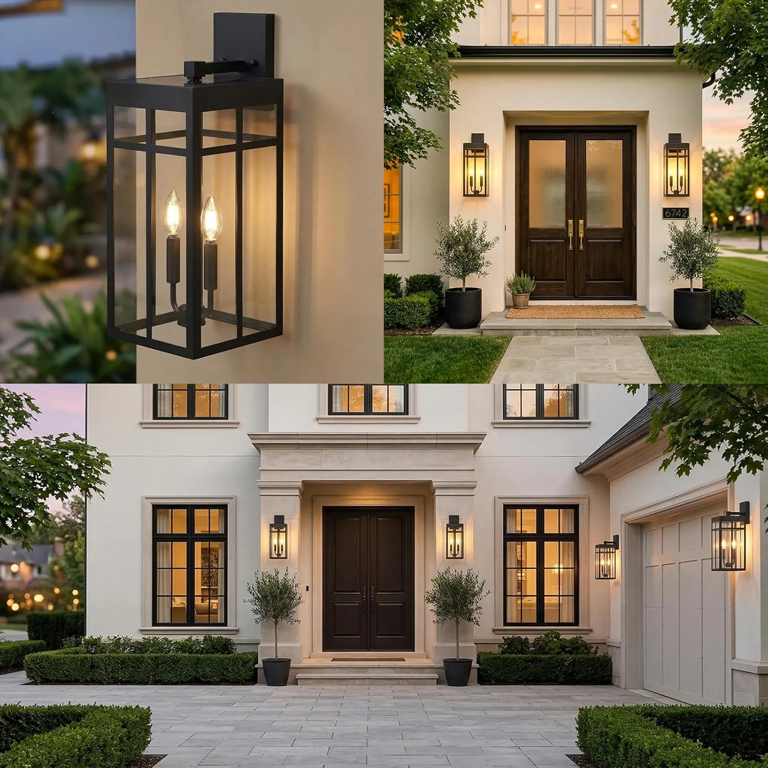 B08059PT 2 Pack Solar Outdoor Wall Lights, 21" Large Dusk to Dawn Exterior Lighting Fixtures, Black Porch Light Lantern Wall Mount, Waterproof Modern Outside Light, Solar Powered for House Patio Garage - Image 6