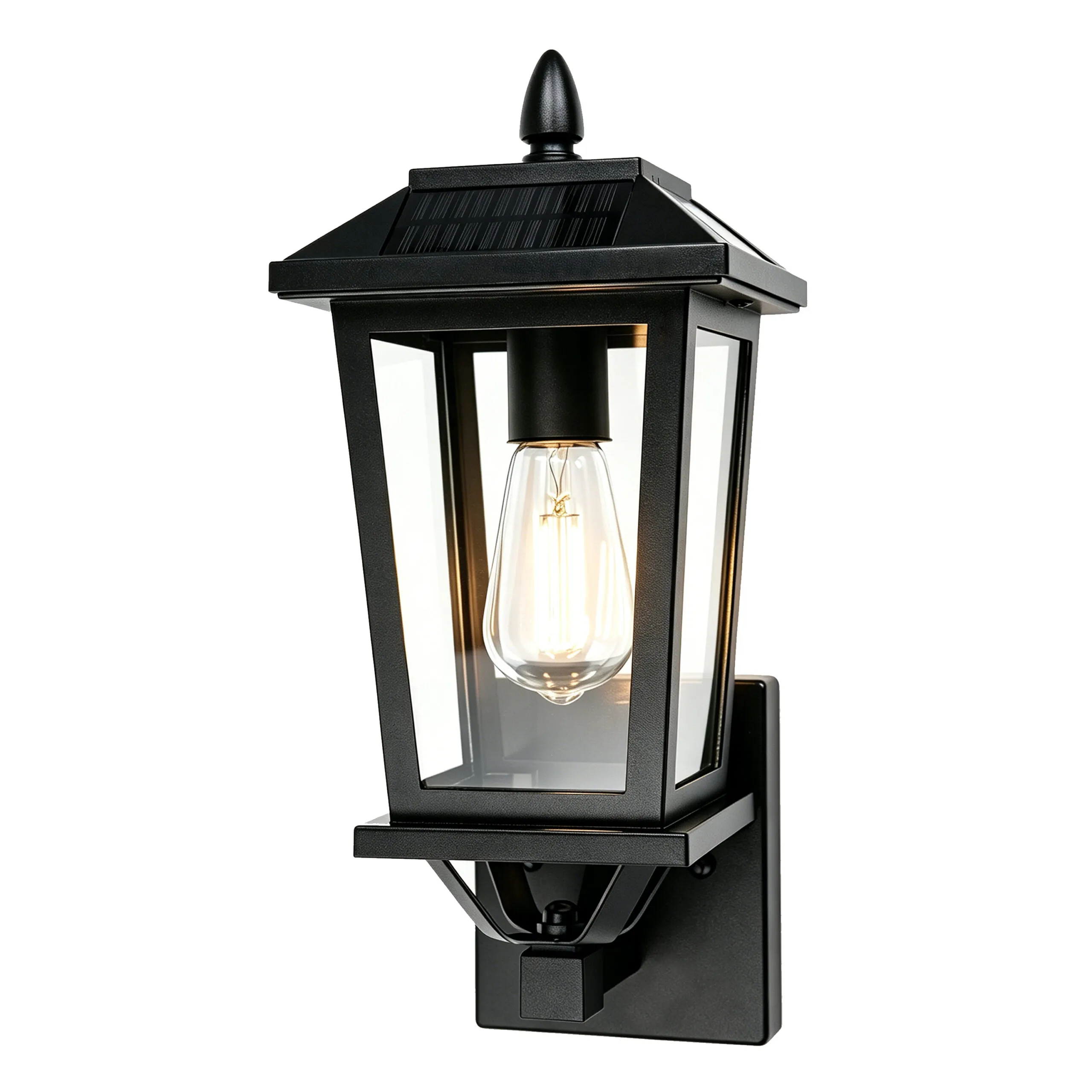 B06161PT Solar Sconce Lights Outdoor Included E26 Bulbs 2 Pack | Solar Wall Lights Outdoor, IP65 Waterproof, Modern Black Dusk to Dawn Solar Porch Lights, for Garage Courtyard Patio