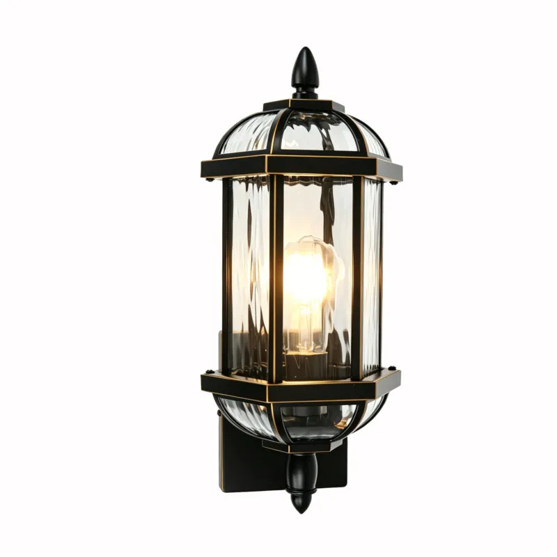 B06203PP Outdoor Wall Light Fixtures, Exterior Waterproof Wall Lanterns, Porch Sconces Lighting with E26 Sockets & Glass Shades, Modern Matte Black Outside Lights for Patio Front Door Entryway Garage