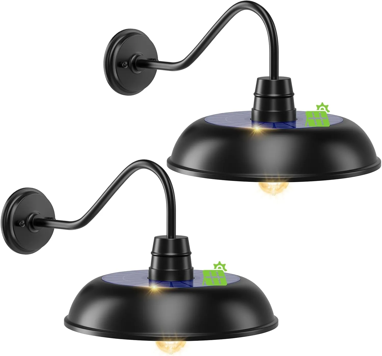 B14003PT 14" Large Solar Barn Lights for Outside, Dusk to Dawn Gooseneck Barn Light Outdoor, 6000mAh Black Outside Wall Mount Light, Waterproof Farmhouse Outdoor Wall Sconces for Porch Garage Shed, 2-Pack