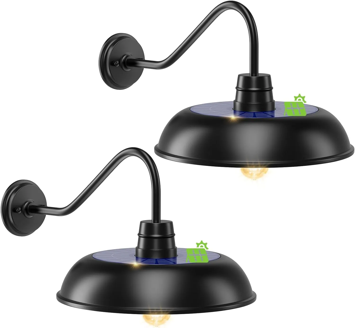B16005PT 16" Extra Large Solar Barn Light for Outside, Dusk to Dawn Gooseneck Barn Light, 6000mAh Solar Powered Farmhouse Exterior Wall Sconce, Waterproof Rustic Barn Lantern for House Garage Porch, 2 Pack