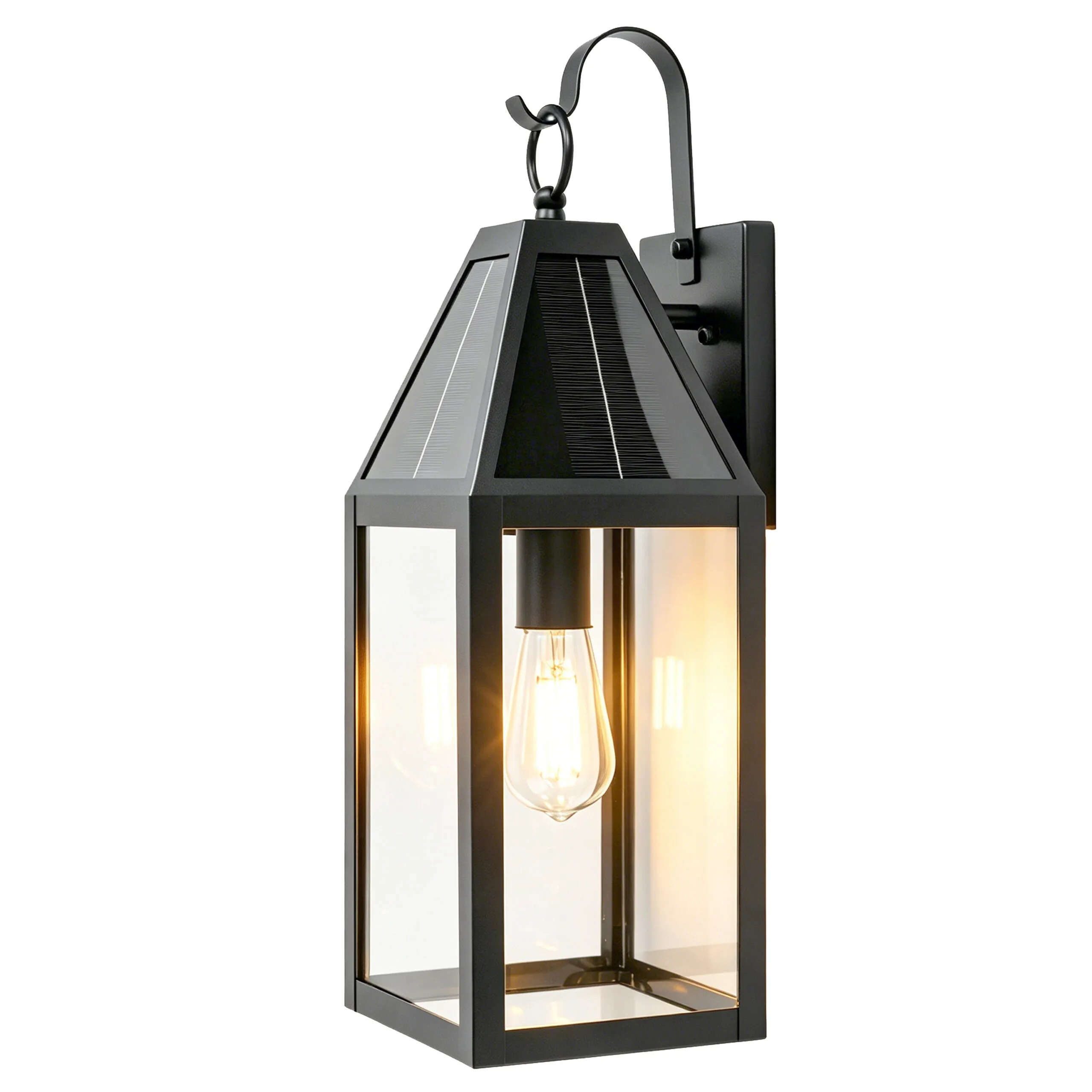 B06197PT Solar Sconce Lights Outdoor Included E26 Bulbs 2 Pack | Solar Wall Lights Outdoor, IP65 Waterproof, Modern Black Dusk to Dawn Solar Porch Lights, for Garage Courtyard Patio