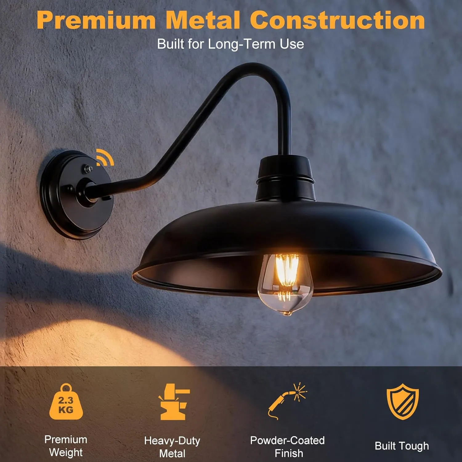 B14003PP Dusk to Dawn Gooseneck Barn Light, 14 Inch 2-Pack Farmhouse Exterior Lighting Fixtures, Industrial Vintage Waterproof Stain Black Wall Mount Sconce for Cottage Garage Porch - Image 5
