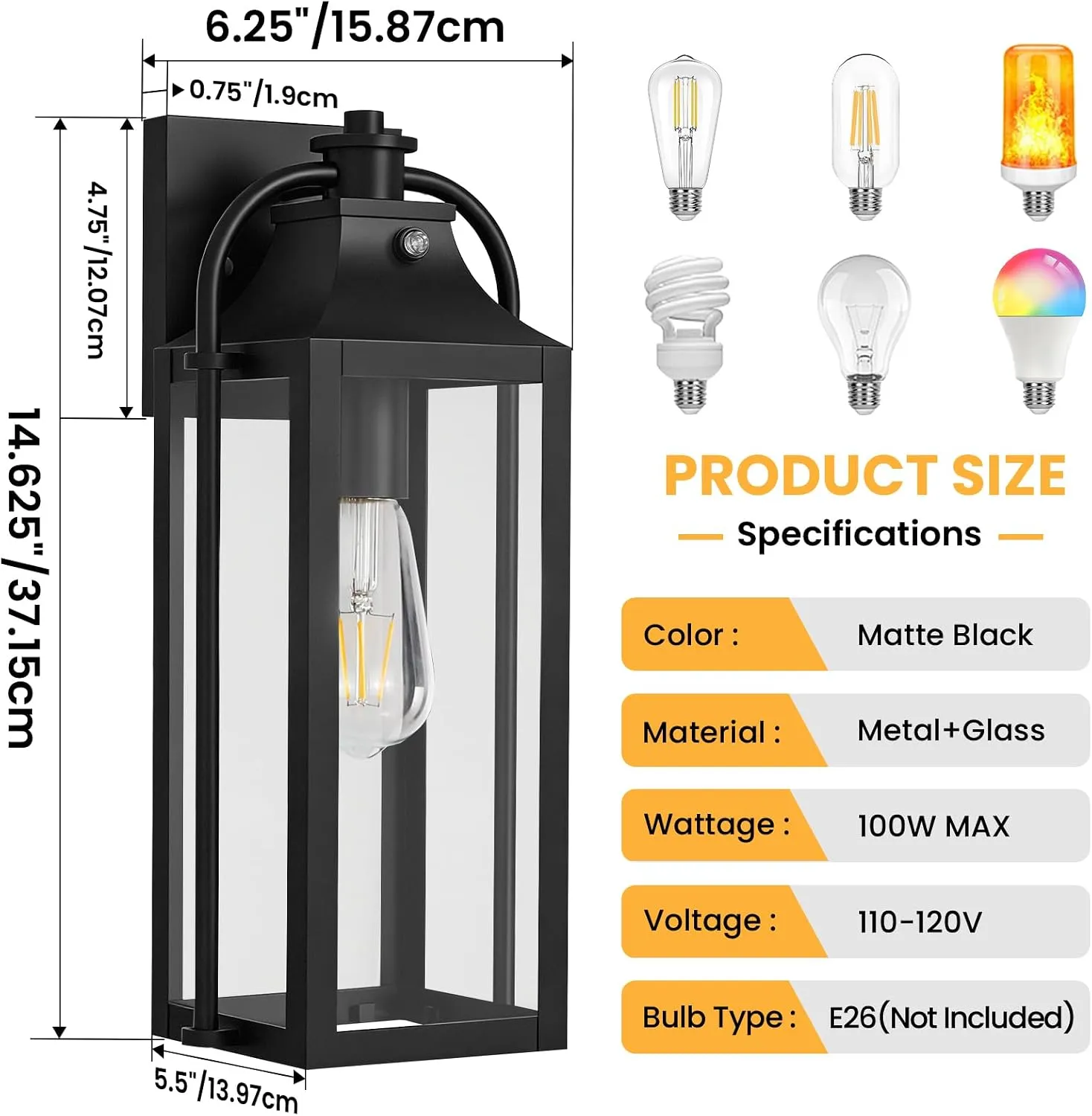 B06165PP&B08053PP&B10028PP 15" &19" &24" Outdoor Lights for House, Large Dusk to Dawn Outside Lights, 2 Pack Waterproof Anti-Rust Aluminum Wall Lamp, Outside Lights for House, Exterior Lighting Fixtures for Front Door, Porch, Garage - Image 2