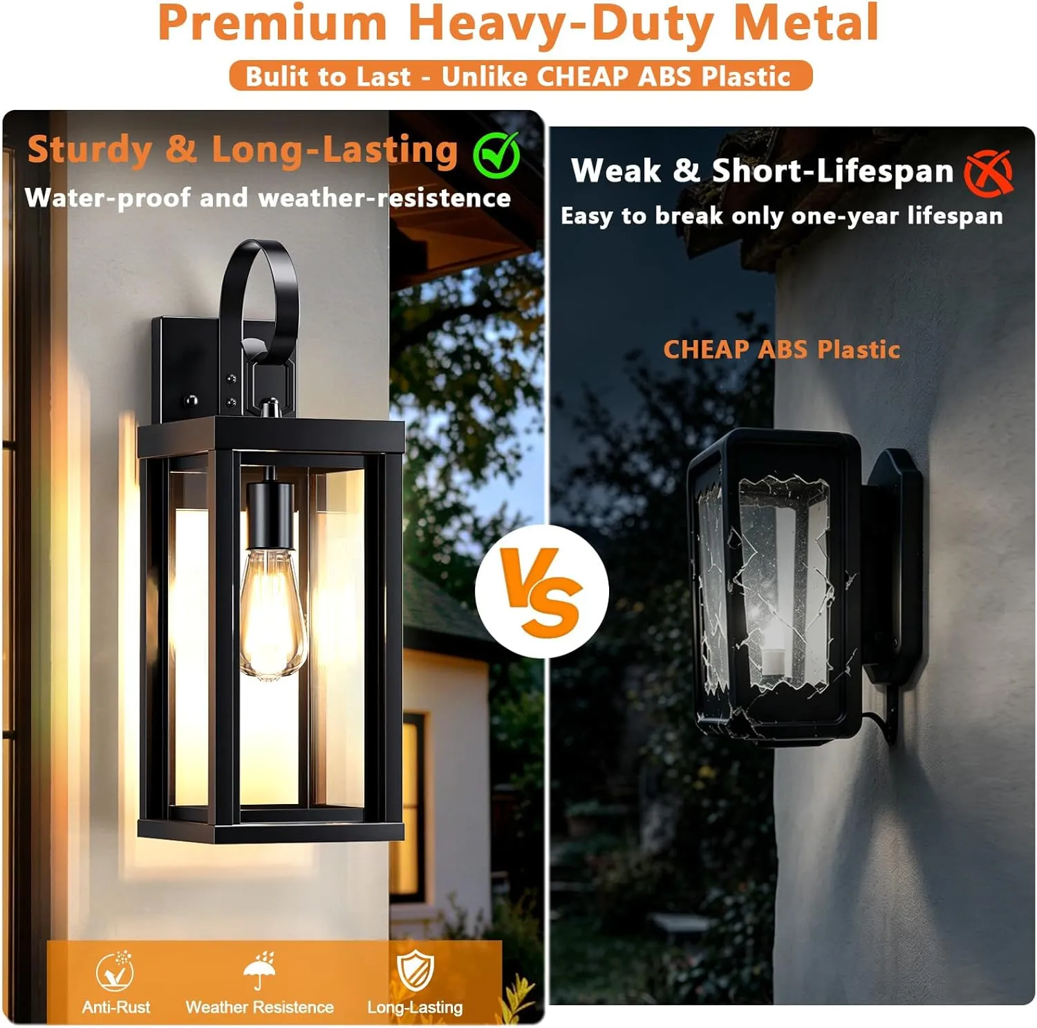 B06183PT WL224B-BK 18" Large Solar Porch Lights Outdoor 2-Pack, Dusk to Dawn Solar Wall Sconce, Anti-Rust Waterproof Exterior Lanterns for House, Outside Garage Wall Mount Lighting Fixture with Bulbs, Matte Black - Image 7
