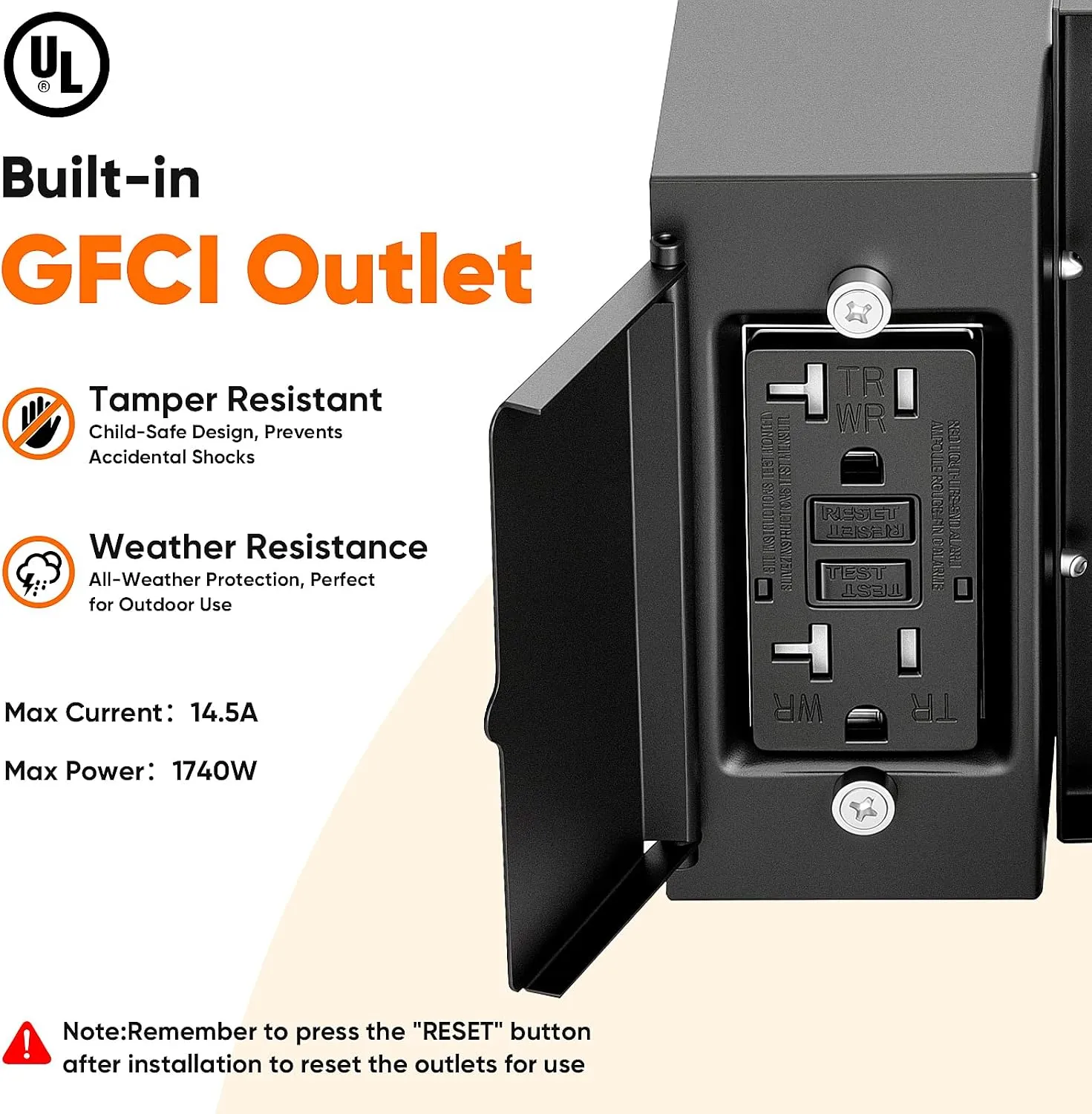 B05106GPG Motion Sensor Outdoor Wall Light with GFCI Outlet, Exterior Lighting Fixture Porch Wall Lantern, 3 Lighting Modes, Matte Black Wall Sconce Waterproof, Outside Light for House Patio Garage - Image 3