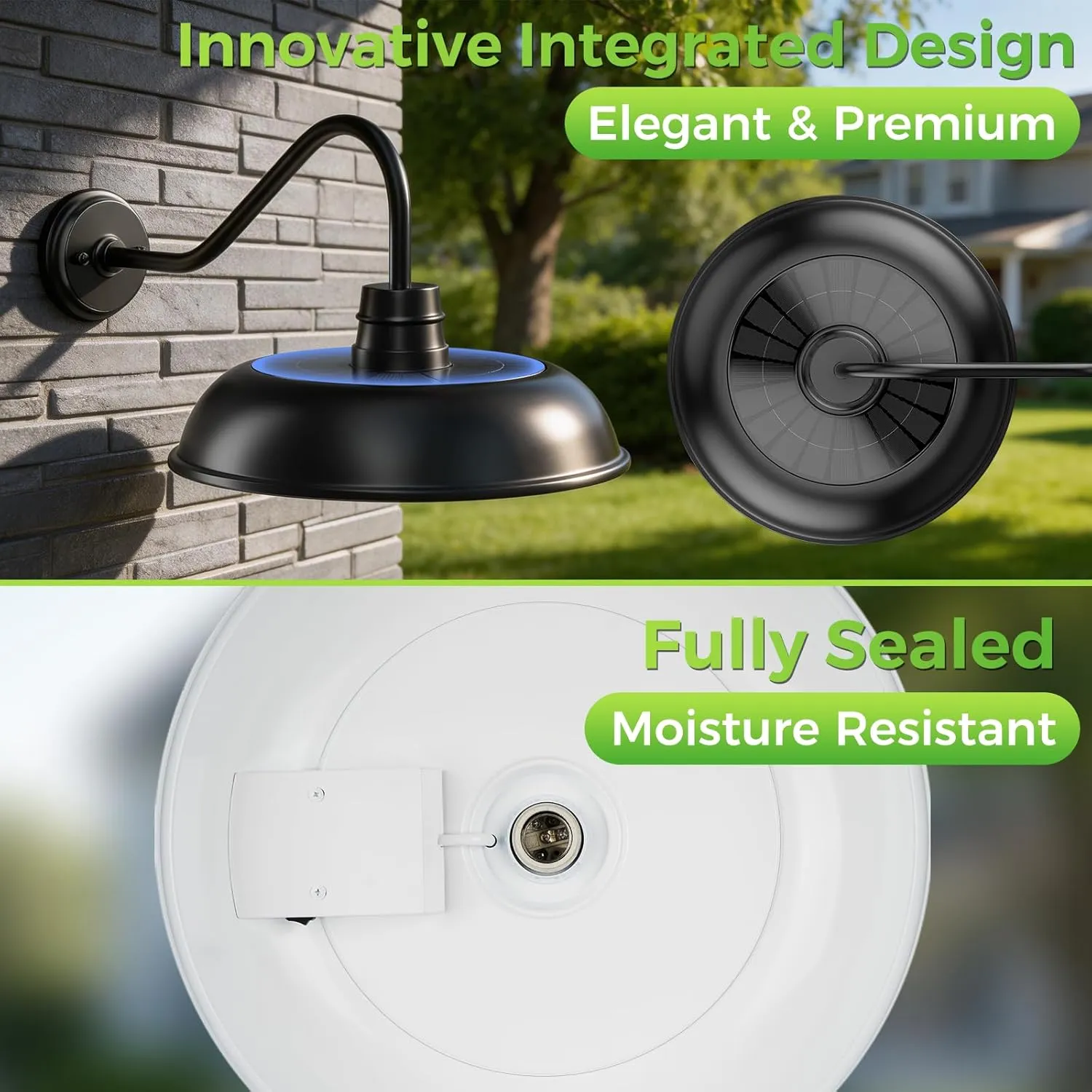 B16005PT 16" Extra Large Solar Barn Light for Outside, Dusk to Dawn Gooseneck Barn Light, 6000mAh Solar Powered Farmhouse Exterior Wall Sconce, Waterproof Rustic Barn Lantern for House Garage Porch, 2 Pack - Image 5
