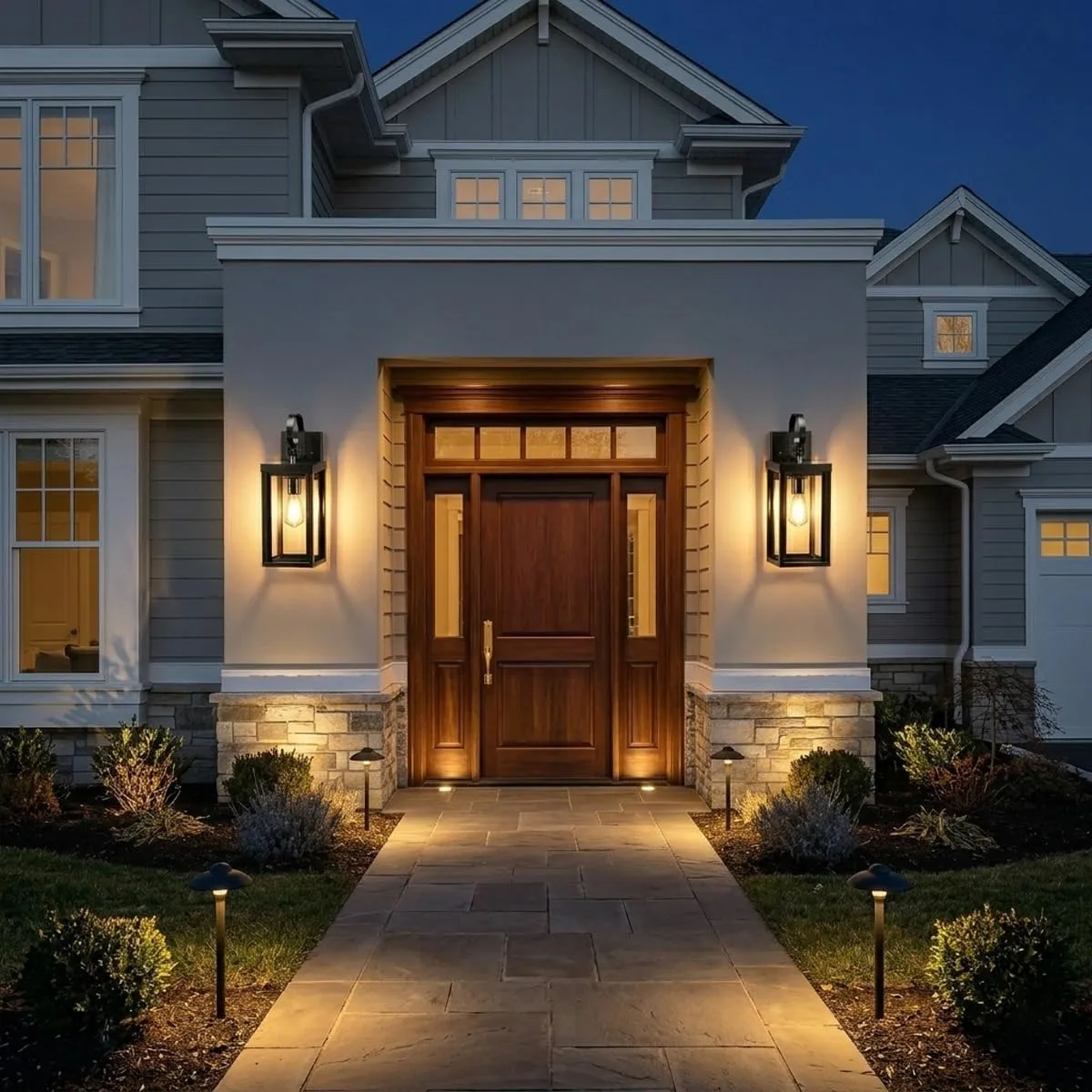 B06183PT WL224B-BK 18" Large Solar Porch Lights Outdoor 2-Pack, Dusk to Dawn Solar Wall Sconce, Anti-Rust Waterproof Exterior Lanterns for House, Outside Garage Wall Mount Lighting Fixture with Bulbs, Matte Black - Image 8