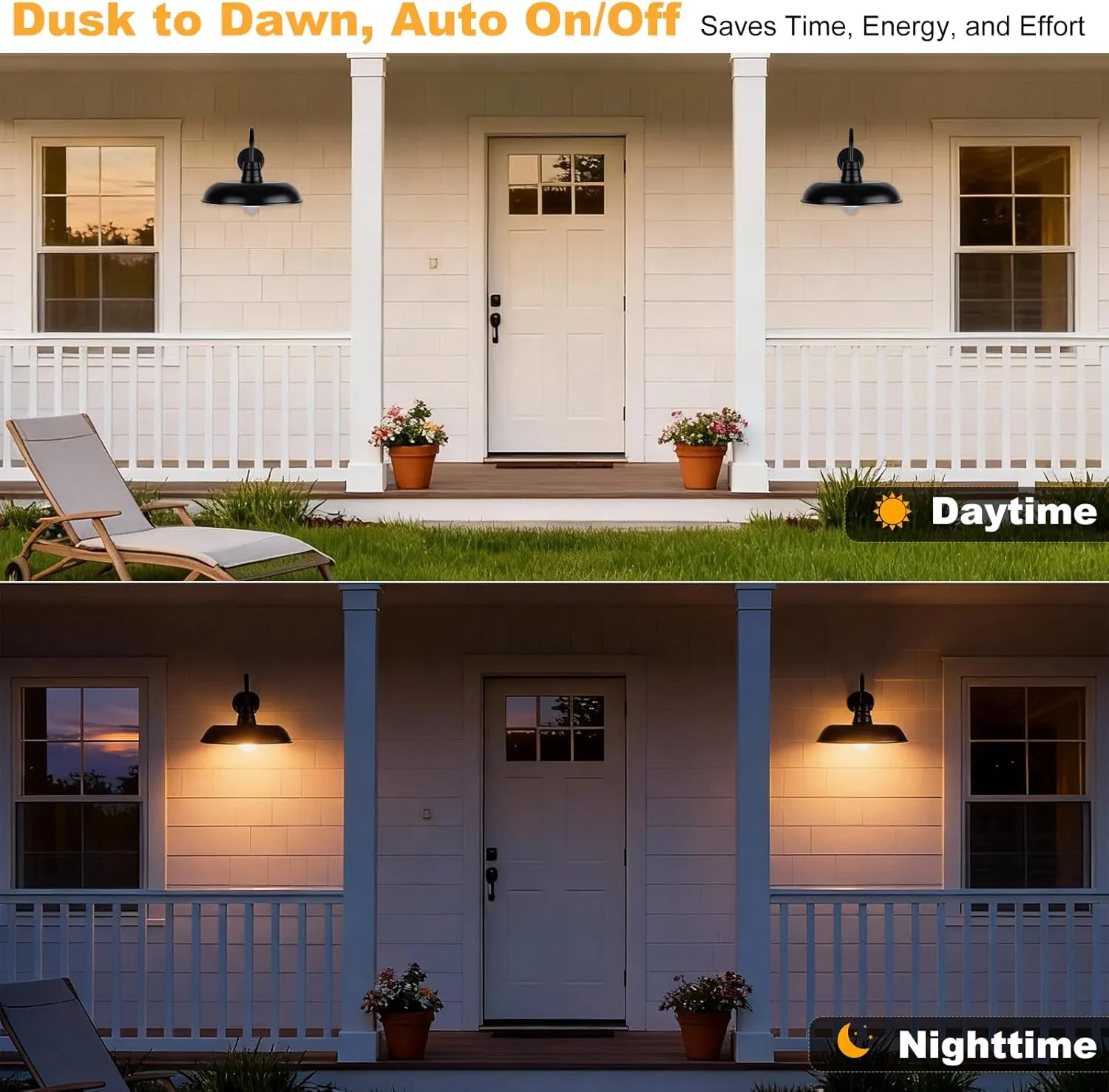 B14003PP Dusk to Dawn Gooseneck Barn Light, 14 Inch 2-Pack Farmhouse Exterior Lighting Fixtures, Industrial Vintage Waterproof Stain Black Wall Mount Sconce for Cottage Garage Porch - Image 9