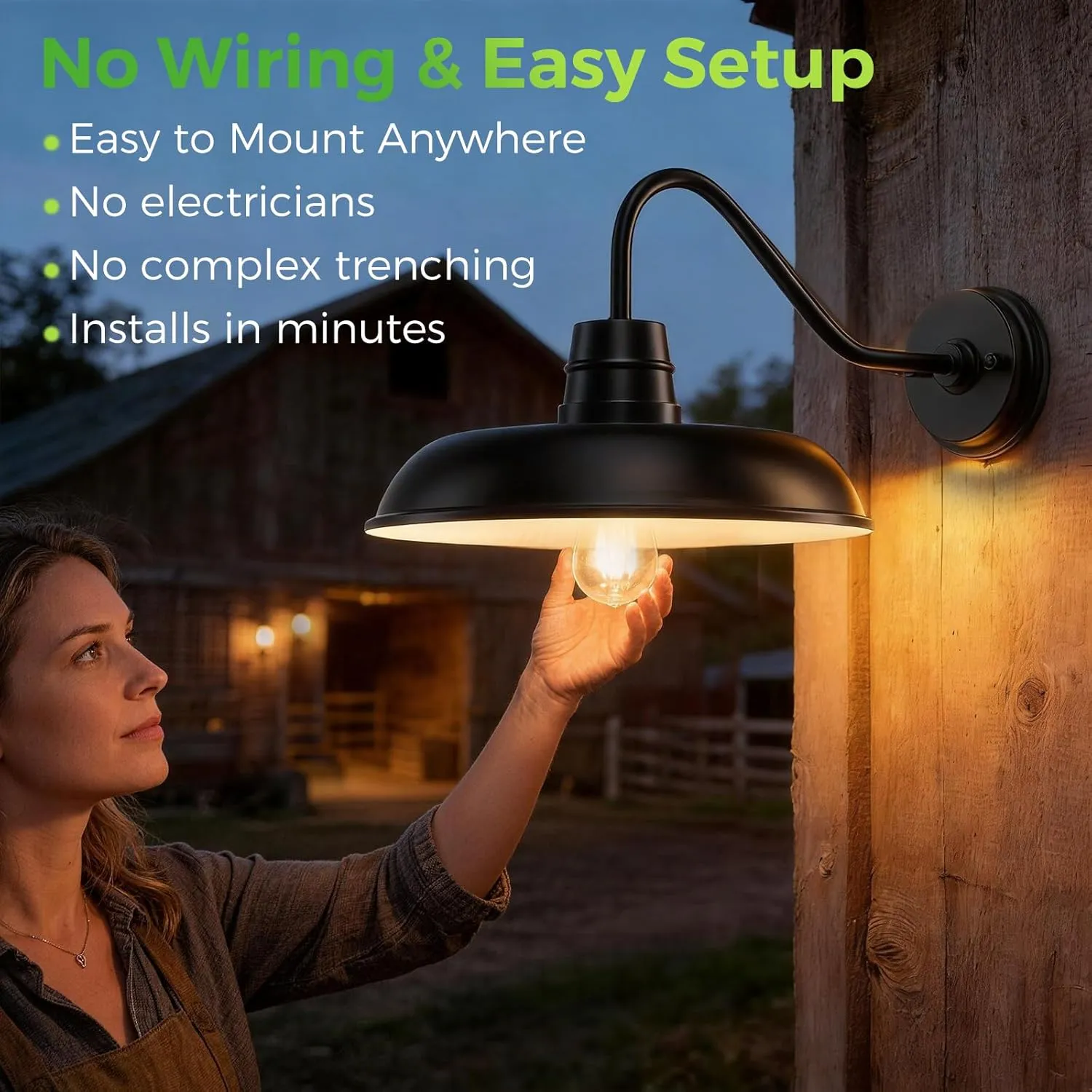 B16005PT 16" Extra Large Solar Barn Light for Outside, Dusk to Dawn Gooseneck Barn Light, 6000mAh Solar Powered Farmhouse Exterior Wall Sconce, Waterproof Rustic Barn Lantern for House Garage Porch, 2 Pack - Image 7