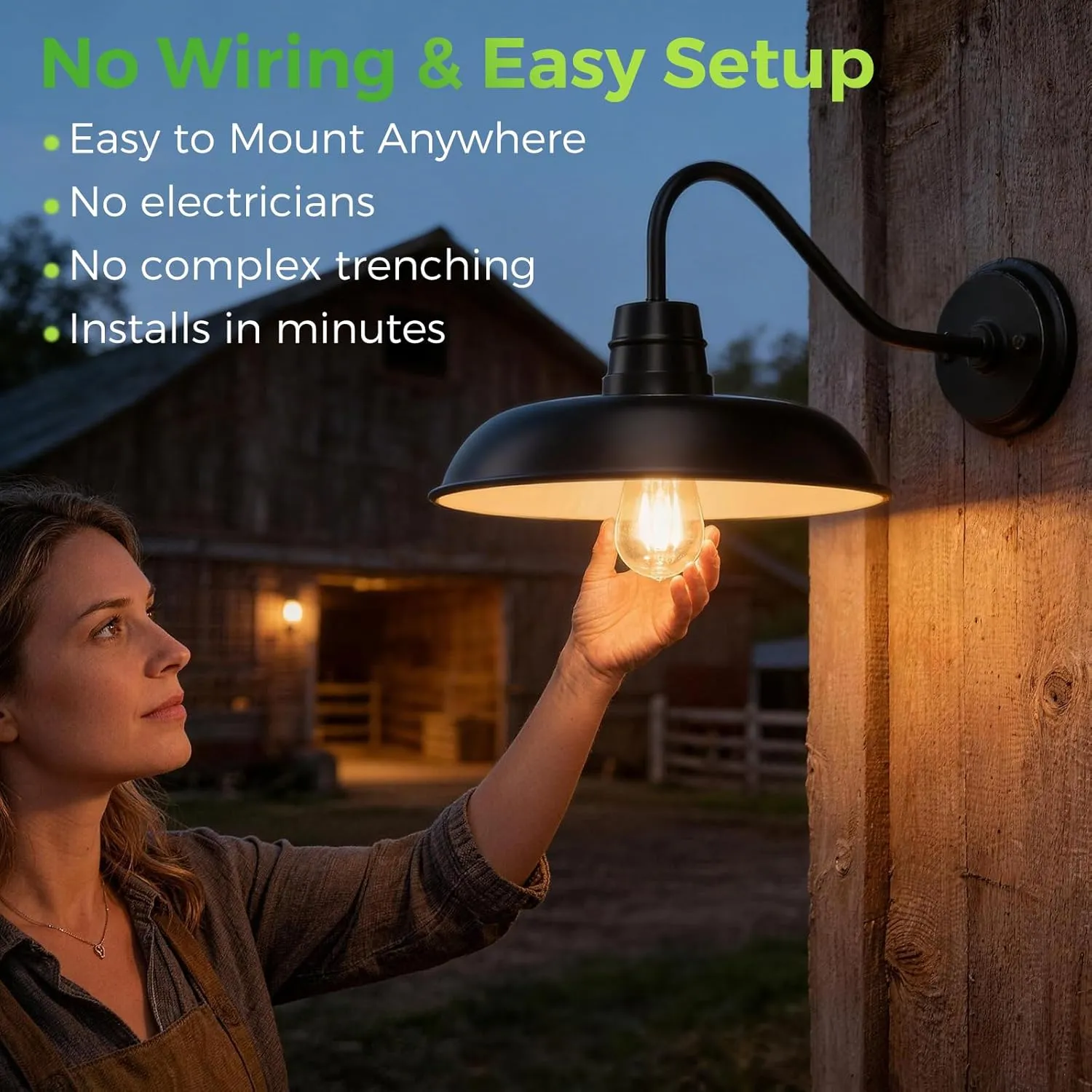 B14003PT 14" Large Solar Barn Lights for Outside, Dusk to Dawn Gooseneck Barn Light Outdoor, 6000mAh Black Outside Wall Mount Light, Waterproof Farmhouse Outdoor Wall Sconces for Porch Garage Shed, 2-Pack - Image 3