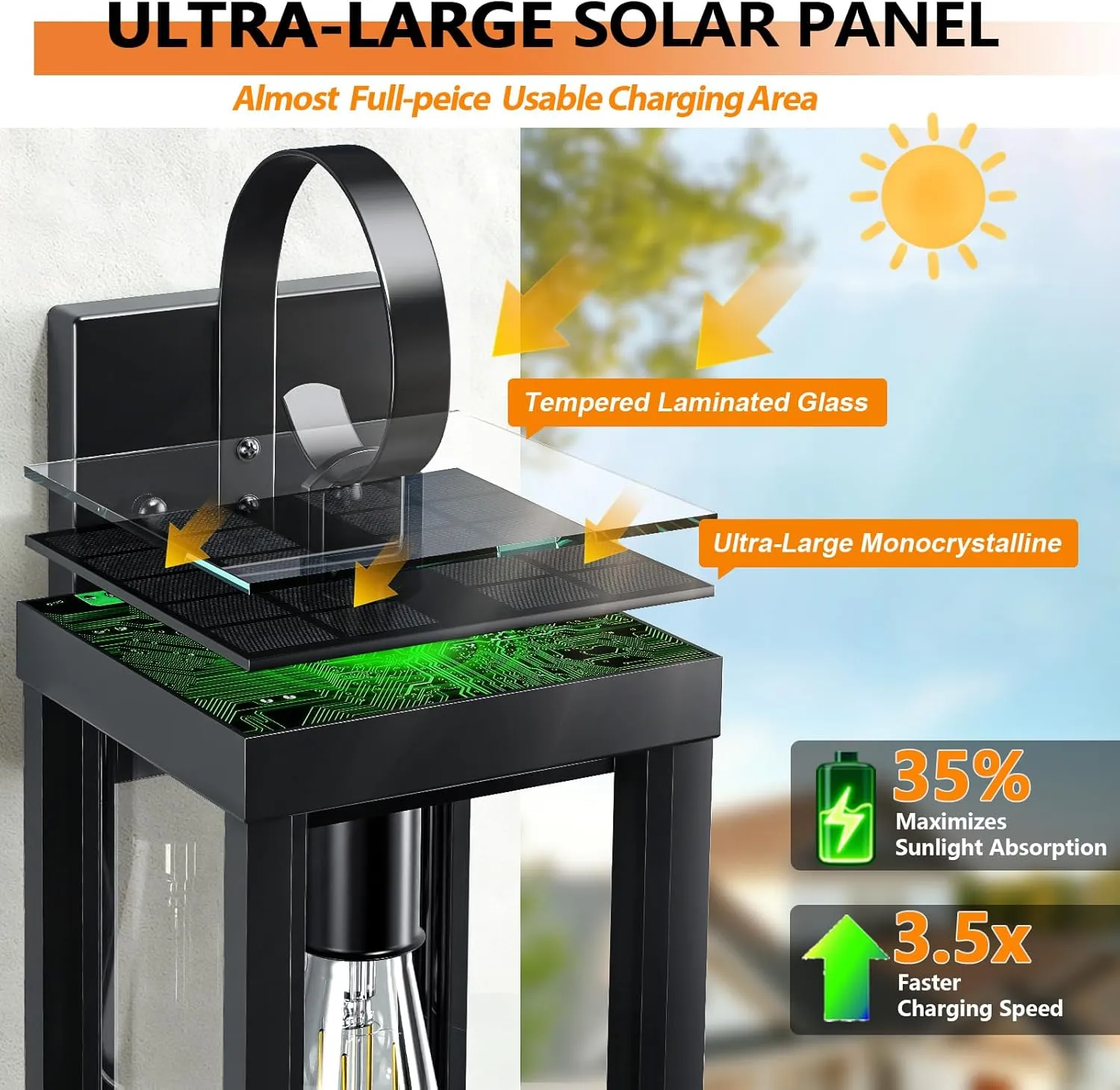 B06183PT WL224B-BK 18" Large Solar Porch Lights Outdoor 2-Pack, Dusk to Dawn Solar Wall Sconce, Anti-Rust Waterproof Exterior Lanterns for House, Outside Garage Wall Mount Lighting Fixture with Bulbs, Matte Black - Image 3