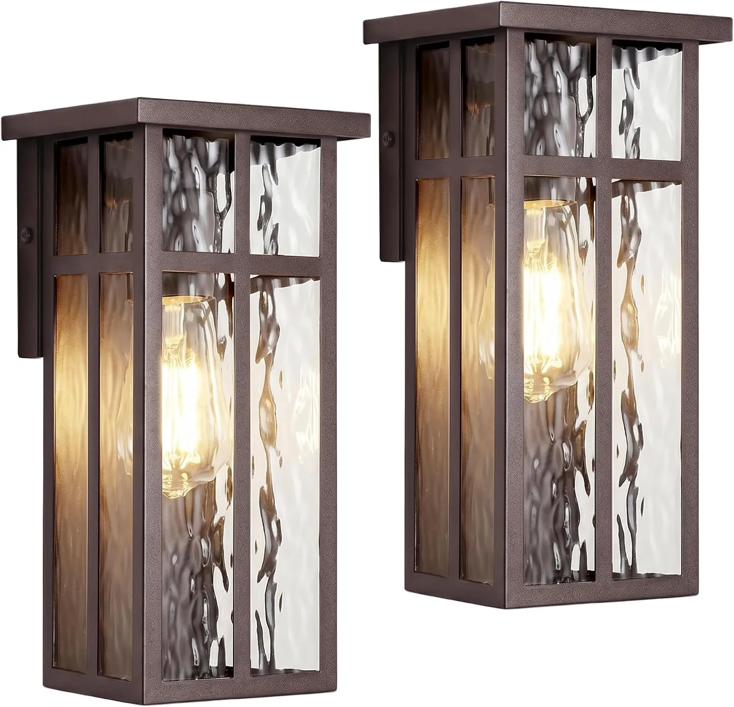 B05107PB Outdoor Wall Lights, Exterior Lighting Fixtures, Waterproof Porch Lights, Wall Sconces Lanterns with Water Ripple Glass Shade, Outside Lights for House Front Door Patio Garage, Brown