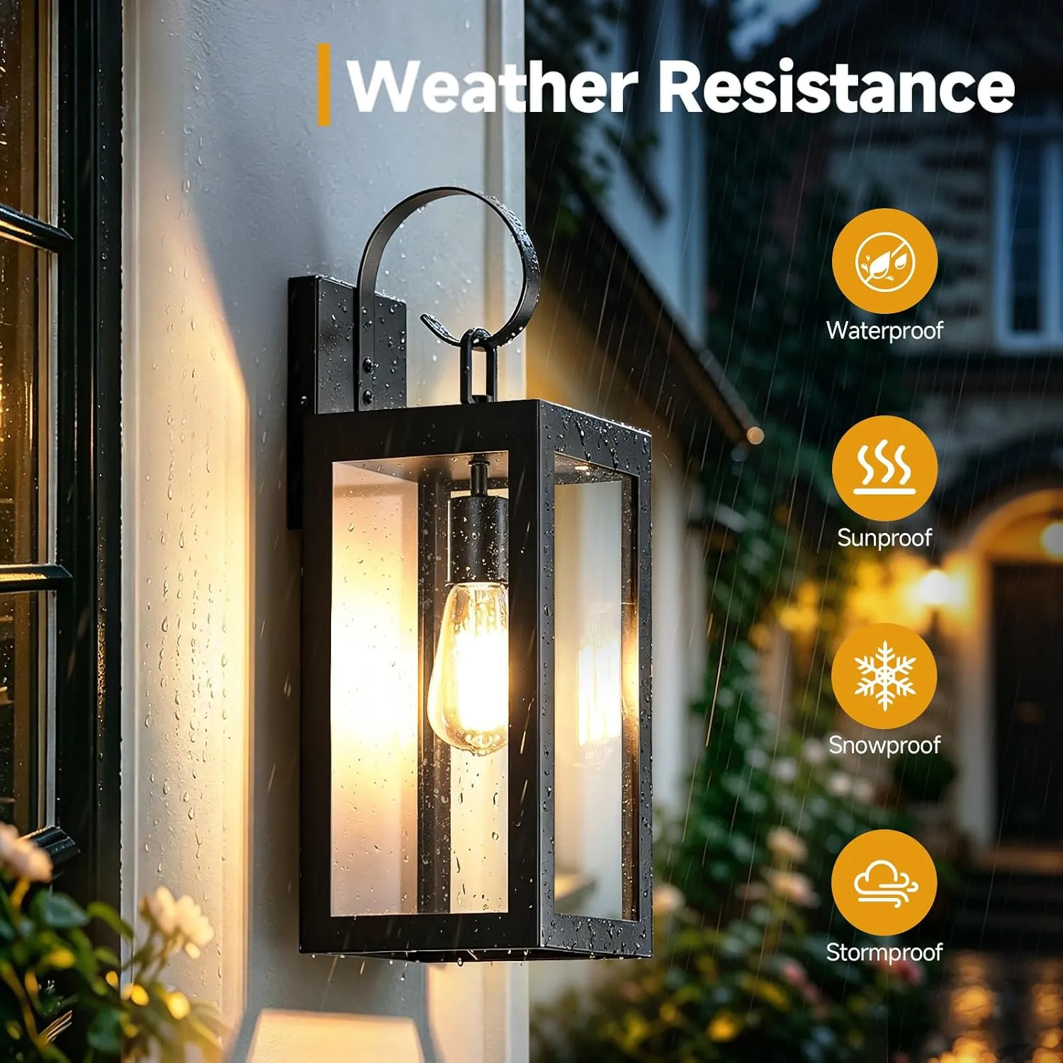 B06190PT WL512B-BK 18" Solar Wall Lights Outdoor 2 Packs, Dusk to Dawn Outdoor Light Fixture Wall Mount, Black Solar Porch Light with Clear Glass, Waterproof Outside Lights for House Porch Garage - Image 2