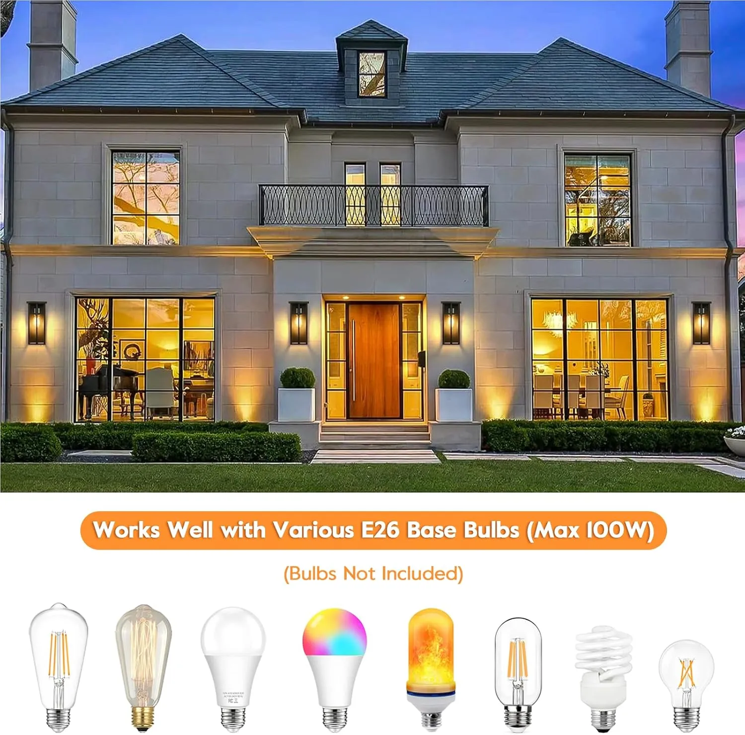 B05107P Outdoor Wall Light Fixtures, Exterior Waterproof Porch Wall Lanterns, Matte Black Wall Sconces with Clear Glass Shade, Modern Outside Lights for House Front Door Patio Garage, 2-Pack - Image 7
