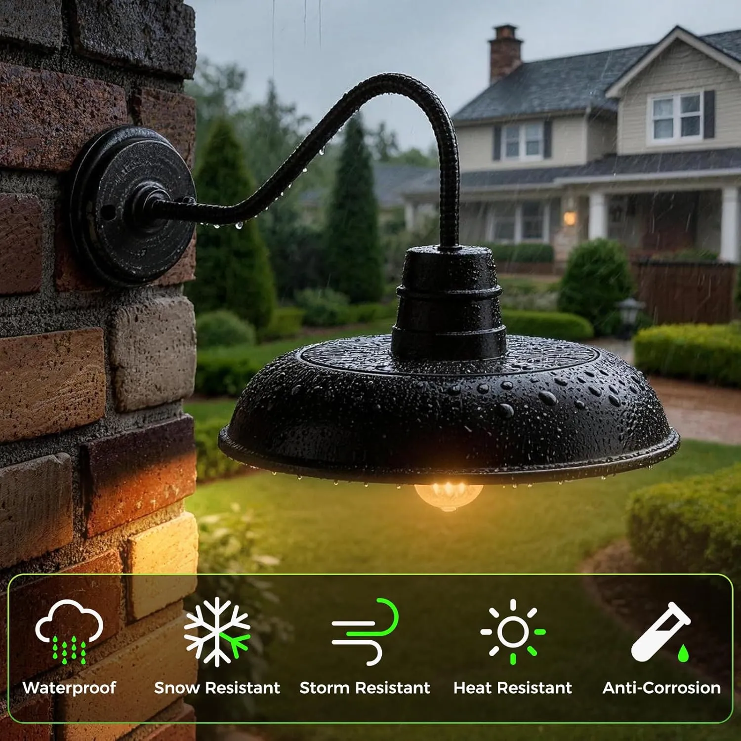 B14003PT 14" Large Solar Barn Lights for Outside, Dusk to Dawn Gooseneck Barn Light Outdoor, 6000mAh Black Outside Wall Mount Light, Waterproof Farmhouse Outdoor Wall Sconces for Porch Garage Shed, 2-Pack - Image 5