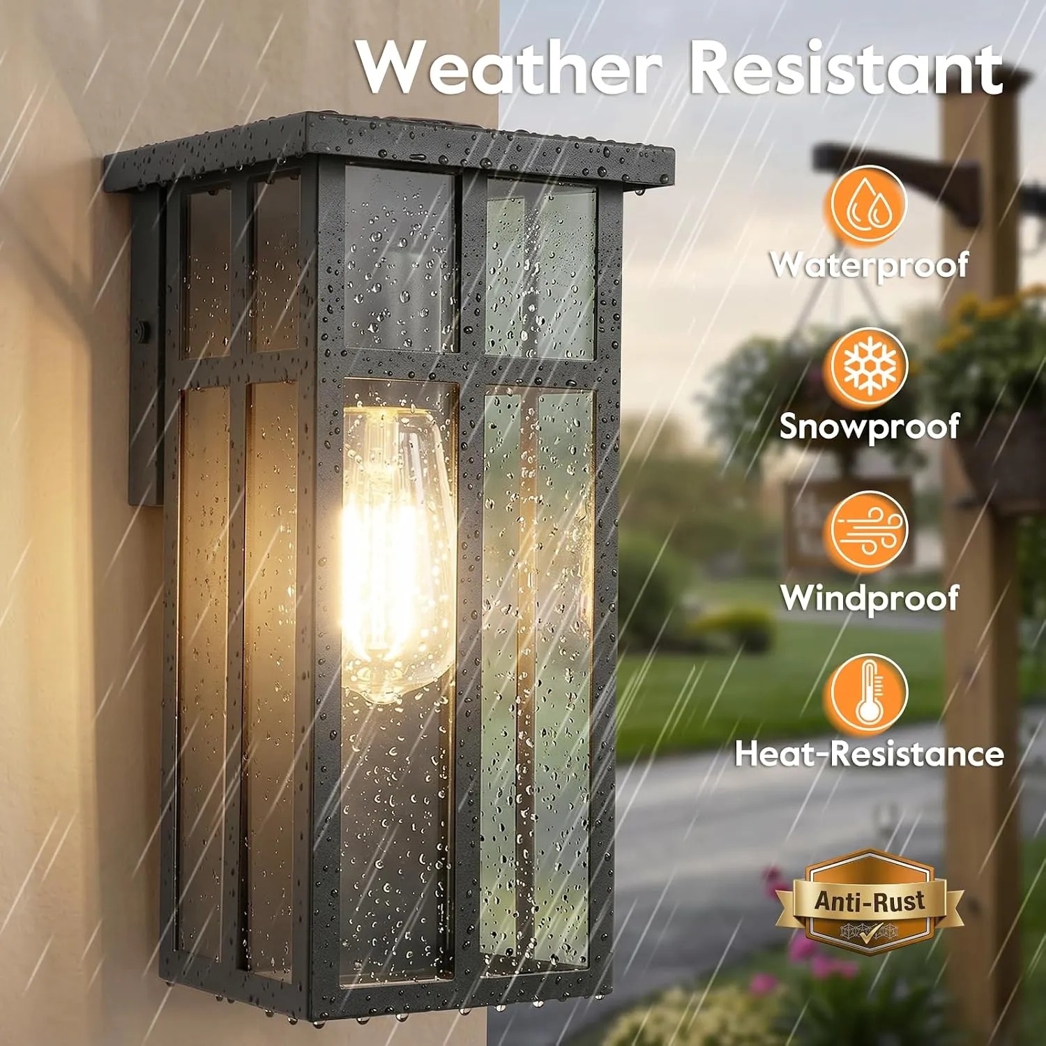 B05107P Outdoor Wall Light Fixtures, Exterior Waterproof Porch Wall Lanterns, Matte Black Wall Sconces with Clear Glass Shade, Modern Outside Lights for House Front Door Patio Garage, 2-Pack - Image 3
