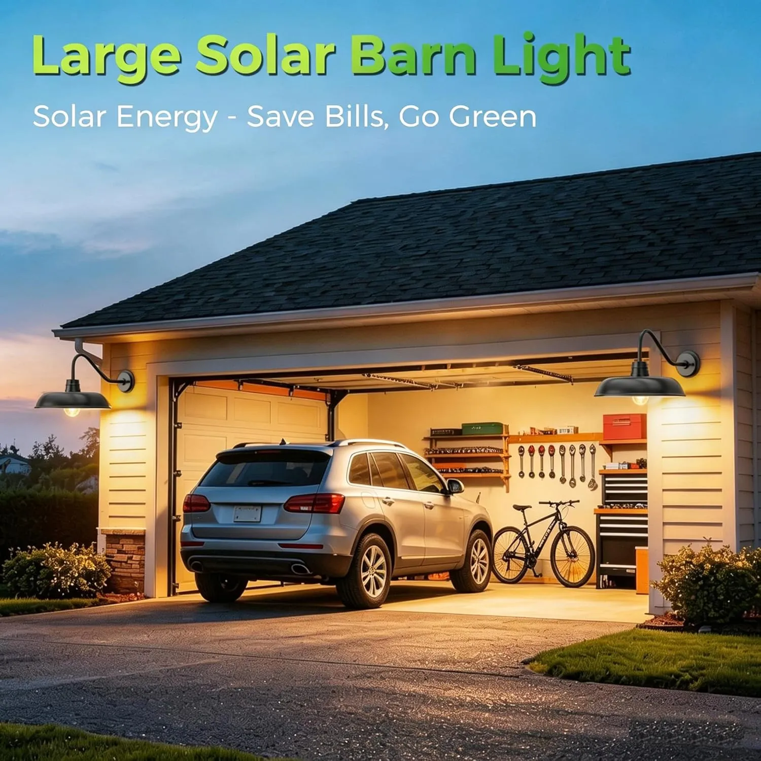 B16005PT 16" Extra Large Solar Barn Light for Outside, Dusk to Dawn Gooseneck Barn Light, 6000mAh Solar Powered Farmhouse Exterior Wall Sconce, Waterproof Rustic Barn Lantern for House Garage Porch, 2 Pack - Image 4
