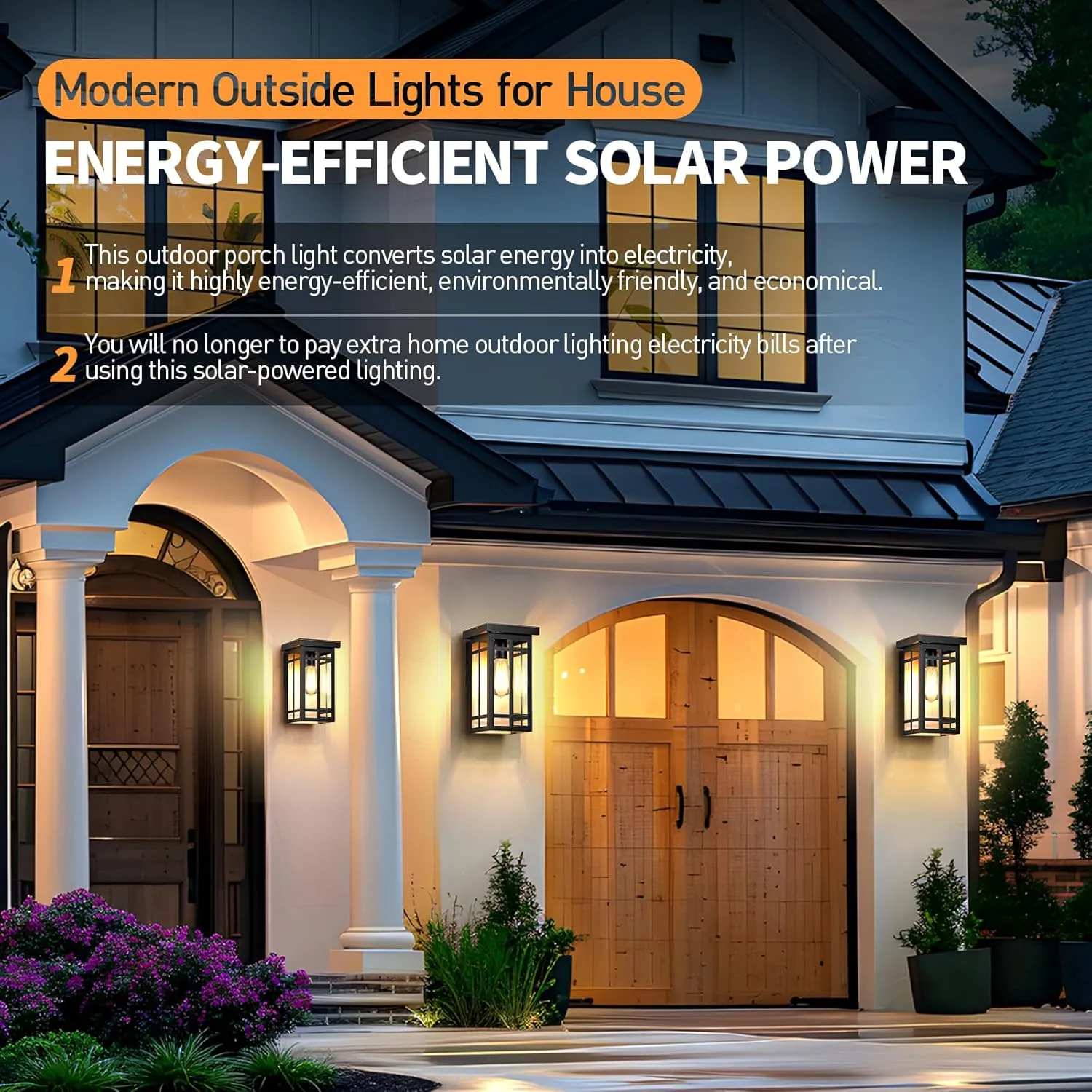 B06180PT WL326B-BK Solar Porch Lights Outdoor 2 Packs, 11'' Black Dusk to Dawn Outdoor Lighting Modern Wall Sconce Lantern, Modern Exterior Lighting Fixtures, Waterproof Outside lights for House, Garage, Front Porch - Image 6