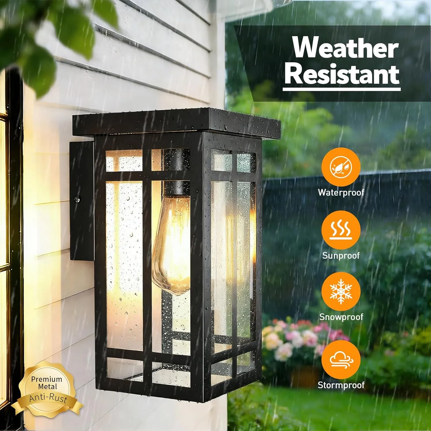 B06180PT WL326B-BK Solar Porch Lights Outdoor 2 Packs, 11'' Black Dusk to Dawn Outdoor Lighting Modern Wall Sconce Lantern, Modern Exterior Lighting Fixtures, Waterproof Outside lights for House, Garage, Front Porch - Image 2