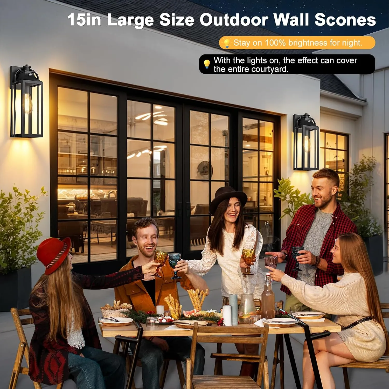 B06165PP&B08053PP&B10028PP 15" &19" &24" Outdoor Lights for House, Large Dusk to Dawn Outside Lights, 2 Pack Waterproof Anti-Rust Aluminum Wall Lamp, Outside Lights for House, Exterior Lighting Fixtures for Front Door, Porch, Garage - Image 5