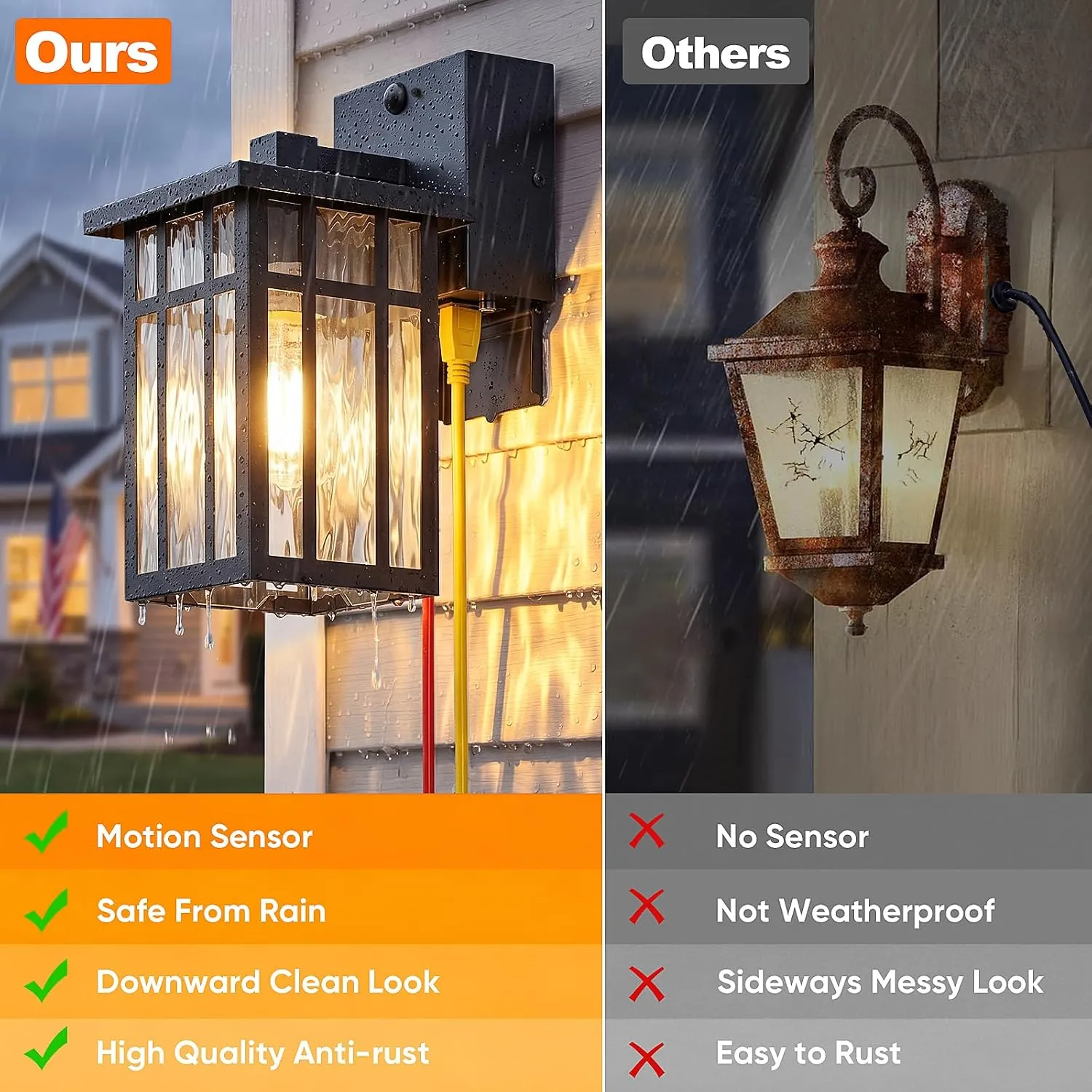 B05106GPG Motion Sensor Outdoor Wall Light with GFCI Outlet, Exterior Lighting Fixture Porch Wall Lantern, 3 Lighting Modes, Matte Black Wall Sconce Waterproof, Outside Light for House Patio Garage - Image 4