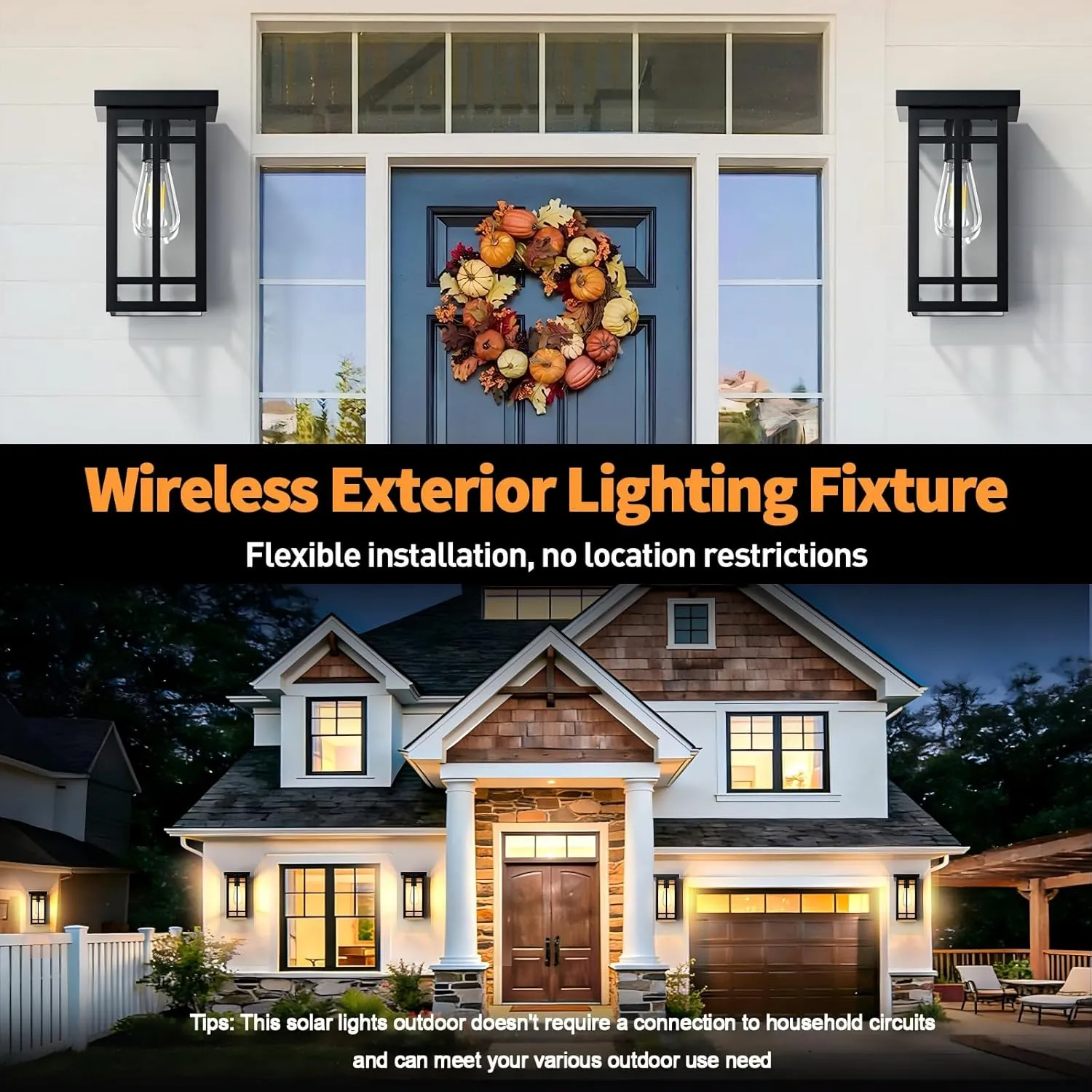 B06180PT WL326B-BK Solar Porch Lights Outdoor 2 Packs, 11'' Black Dusk to Dawn Outdoor Lighting Modern Wall Sconce Lantern, Modern Exterior Lighting Fixtures, Waterproof Outside lights for House, Garage, Front Porch - Image 7