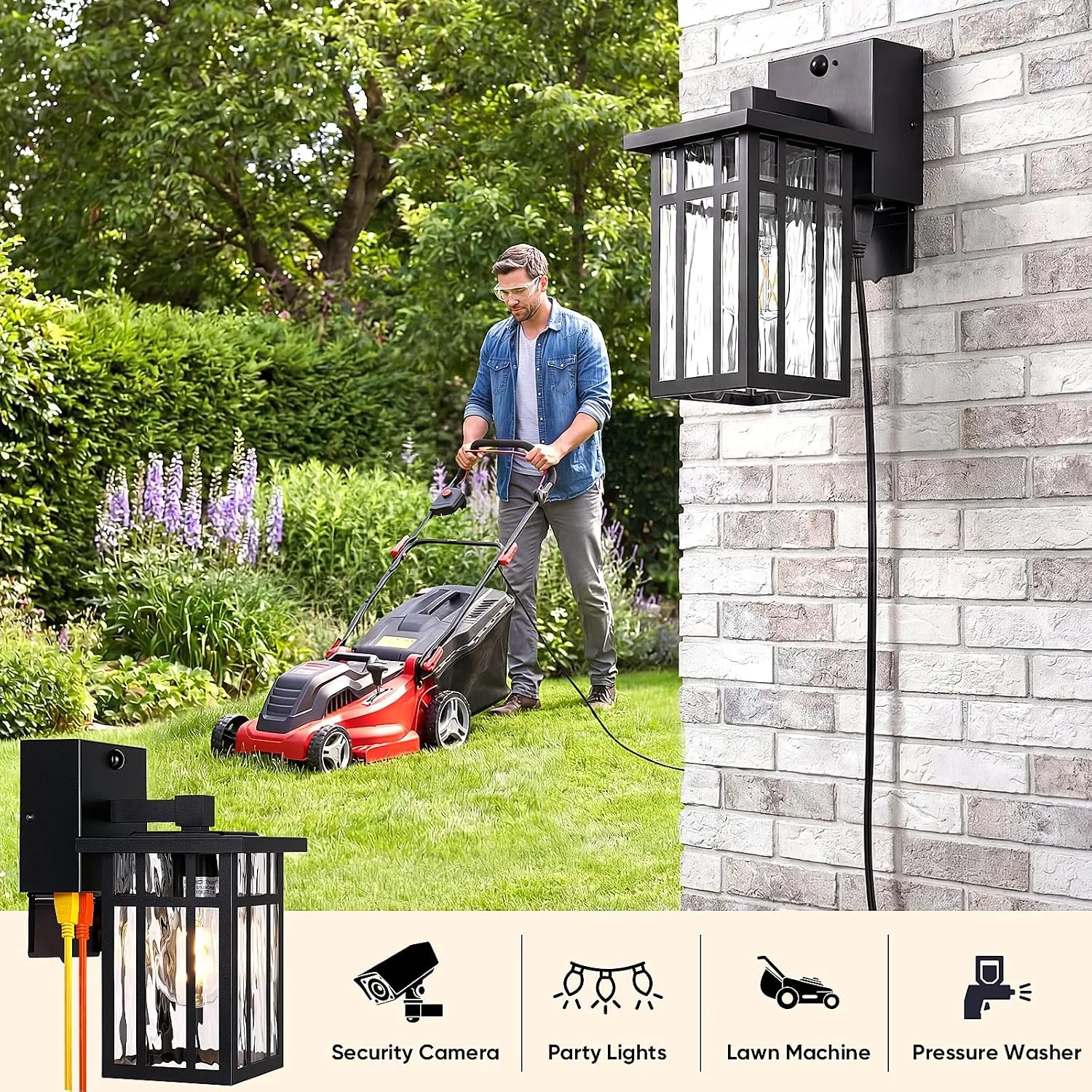 B05106GPG Motion Sensor Outdoor Wall Light with GFCI Outlet, Exterior Lighting Fixture Porch Wall Lantern, 3 Lighting Modes, Matte Black Wall Sconce Waterproof, Outside Light for House Patio Garage - Image 6