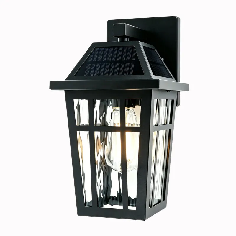 B05112PTB olar Sconce Lights Outdoor Included E26 Bulbs 2 Pack | Solar Wall Lights Outdoor, IP65 Waterproof, Modern Black Dusk to Dawn Solar Porch Lights, for Garage Courtyard Patio