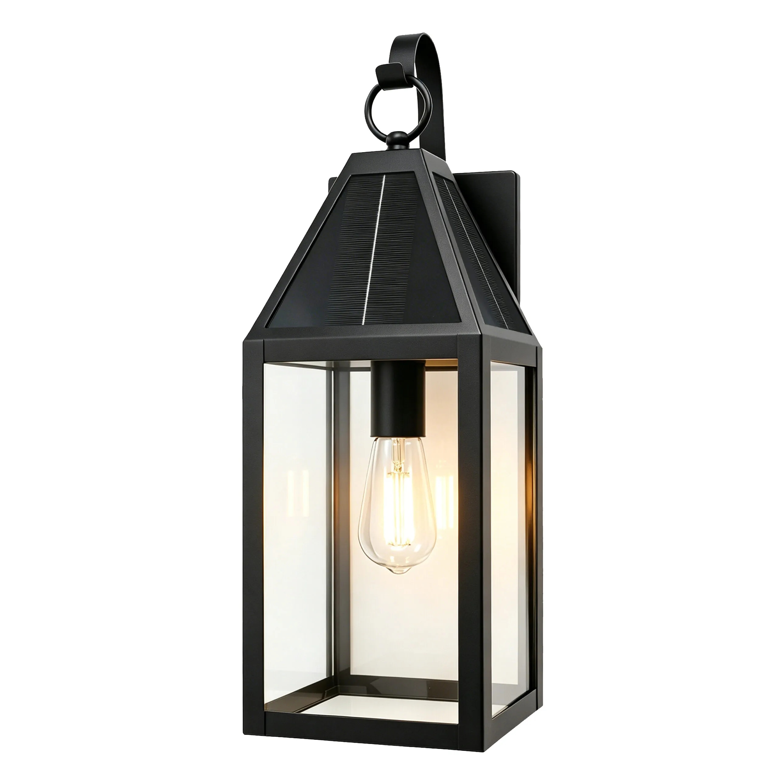 B06197PT Solar Sconce Lights Outdoor Included E26 Bulbs 2 Pack | Solar Wall Lights Outdoor, IP65 Waterproof, Modern Black Dusk to Dawn Solar Porch Lights, for Garage Courtyard Patio - Image 2