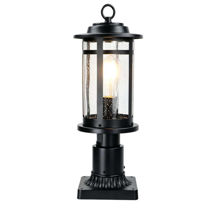 Z06169PG Motion Sensor Outdoor Post Light Fixture Electric Hardwired | Pole Lamp with Pier Mount, Waterproof Exterior Lamp Post Lantern for Yard, Driveway, Path, Black