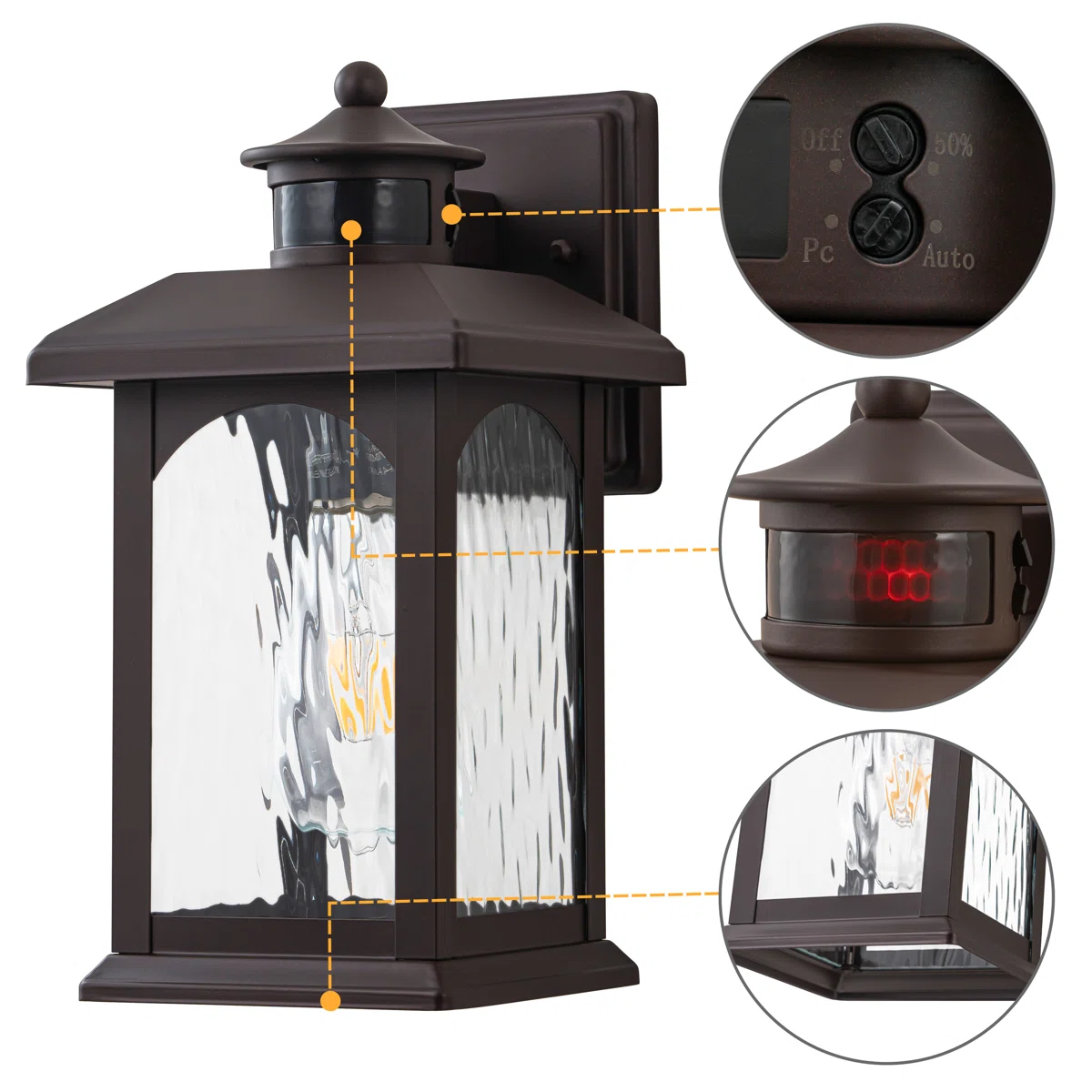 CA2570-LIN-2W B06077PGB 12" H Motion Sensor and Dusk to Dawn Outdoor Wall Lantern - Image 5
