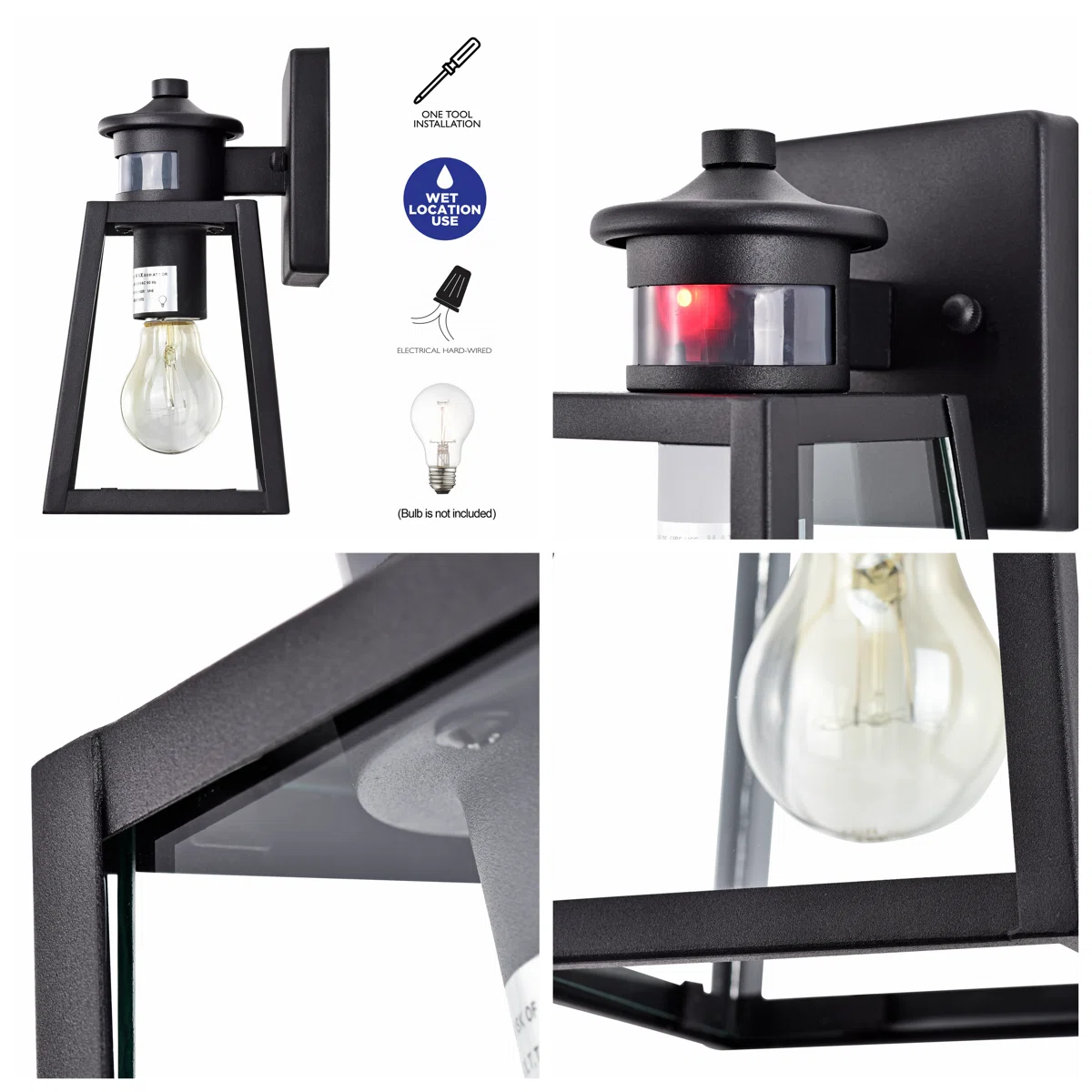 CA1928-W B05020PG Motion Sensor & Dusk to Dawn 9.5"H Matte Black Outdoor Wall Lantern - Image 3