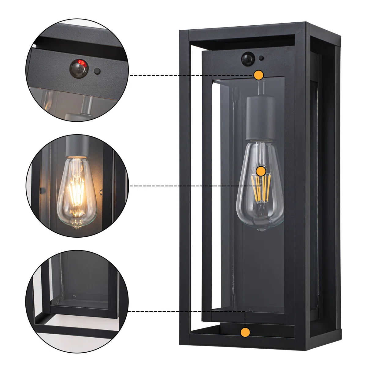 CA2661-WM B06121PG Black Motion Sensor Outdoor Wall Lantern Sconce With Tempered Glass Shade - Image 5