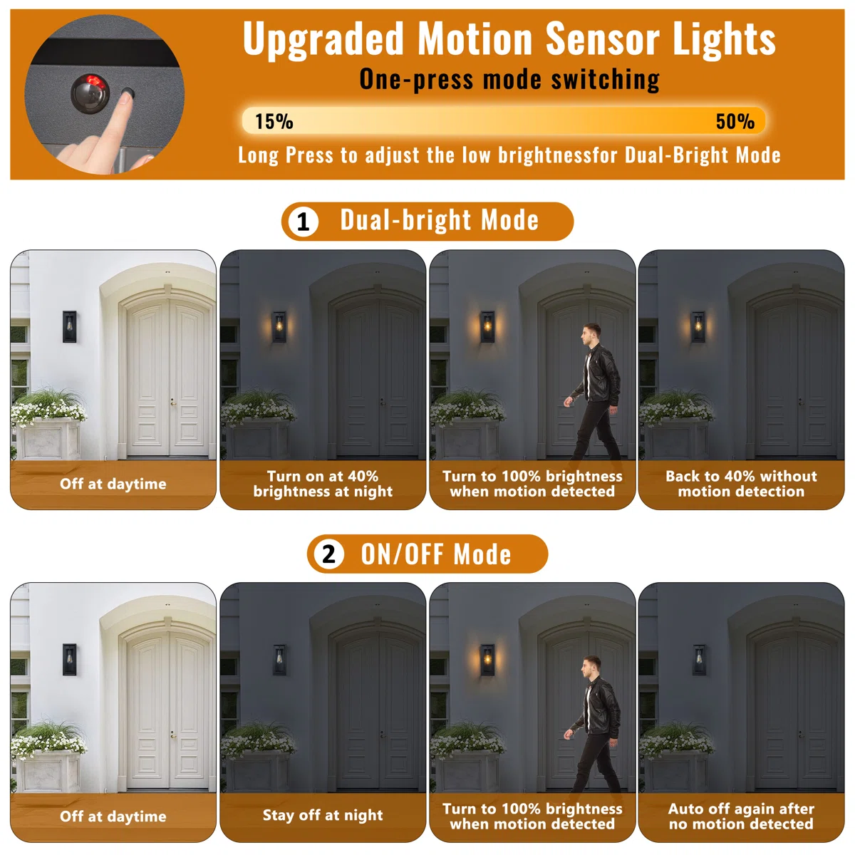 CA2661-WM B06121PG Black Motion Sensor Outdoor Wall Lantern Sconce With Tempered Glass Shade - Image 6