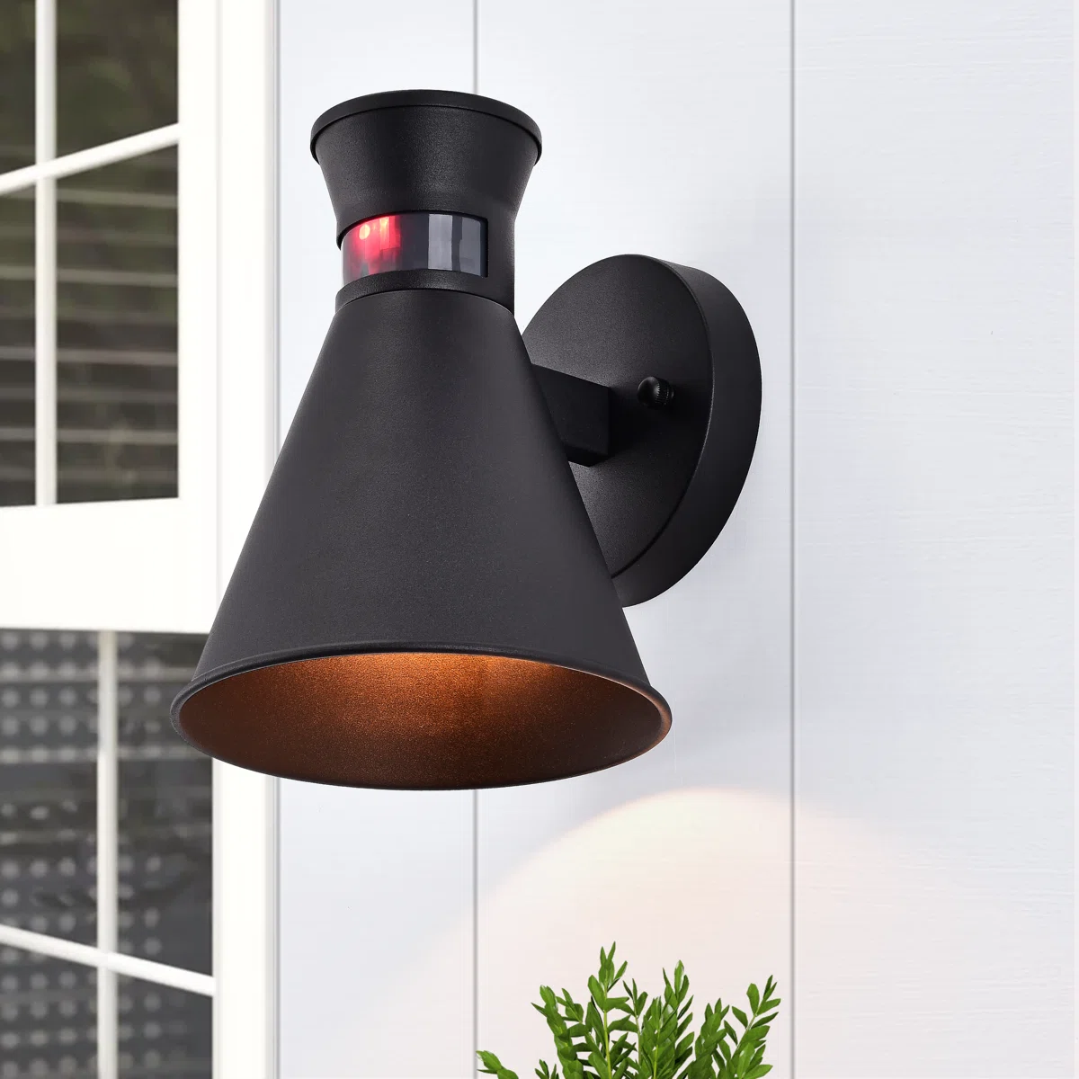Black Outdoor Motion Sensor Light, Downlight Cone Sconce Dusk to Dawn - Image 2