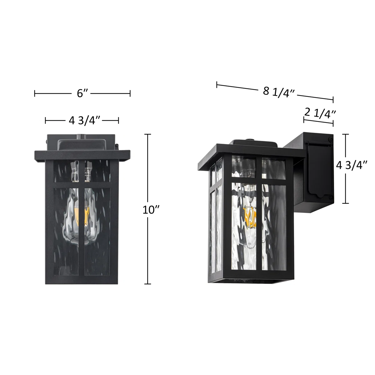 CA2429-WGF B06092GP Black Outdoor Wall Lantern With Water Glass Shade And Gfci Outlet - Image 4