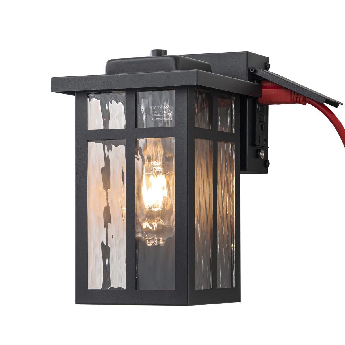 CA2429-WGF B06092GP Black Outdoor Wall Lantern With Water Glass Shade And Gfci Outlet - Image 5