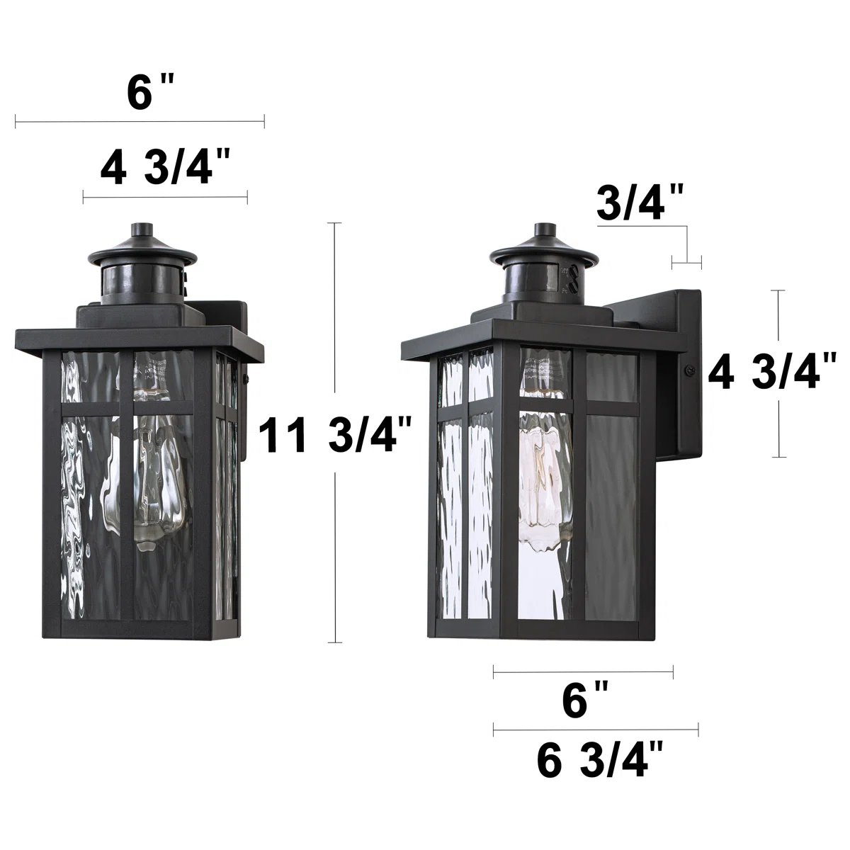 CA2430-2W B06092PG Black Outdoor Wall Lantern with Motion Sensor, Waterfall Glass Exterior Light (Set of 2) - Image 3